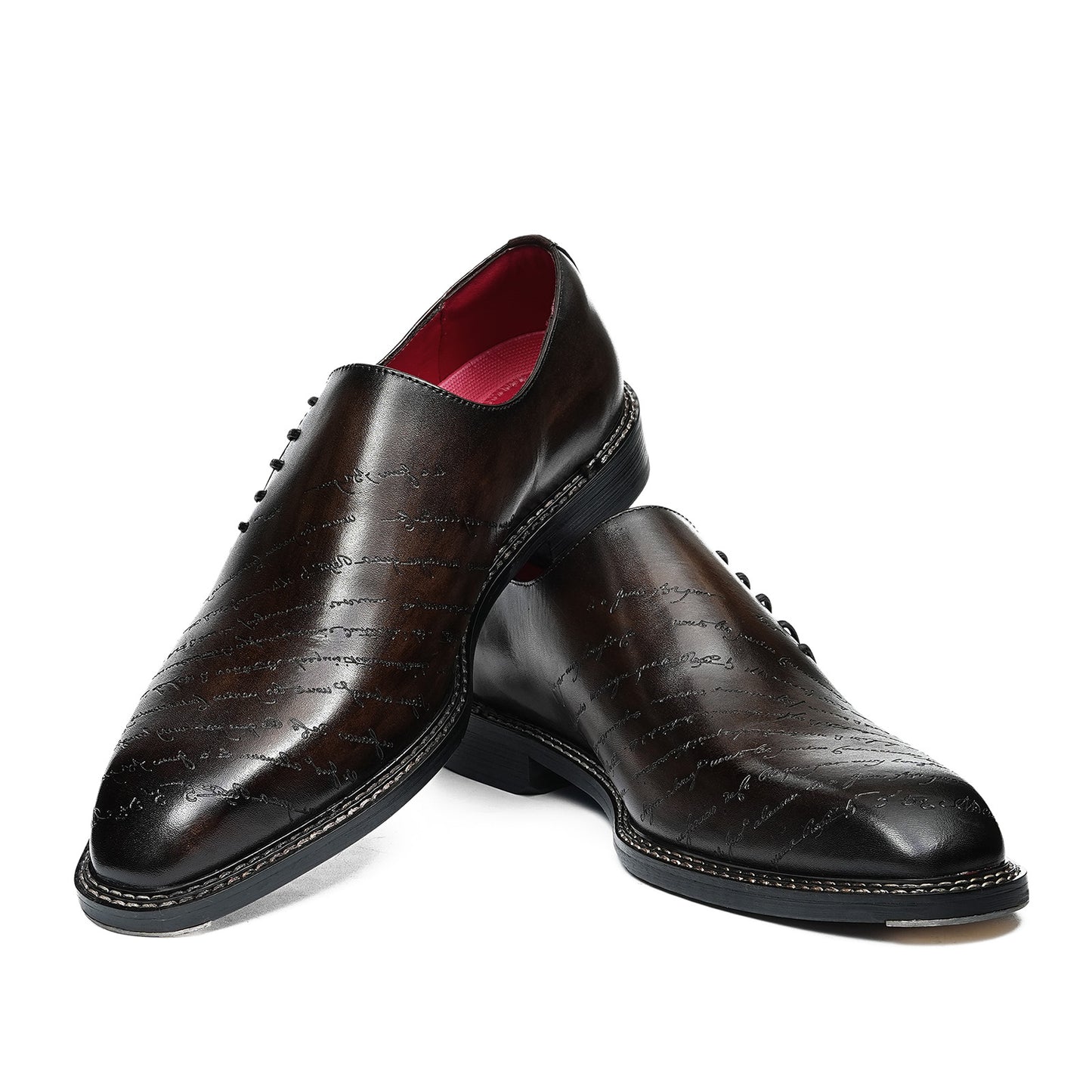 Men's Embossed Lace-Up Oxfords | with Glossy Finish & Vibrant Lining