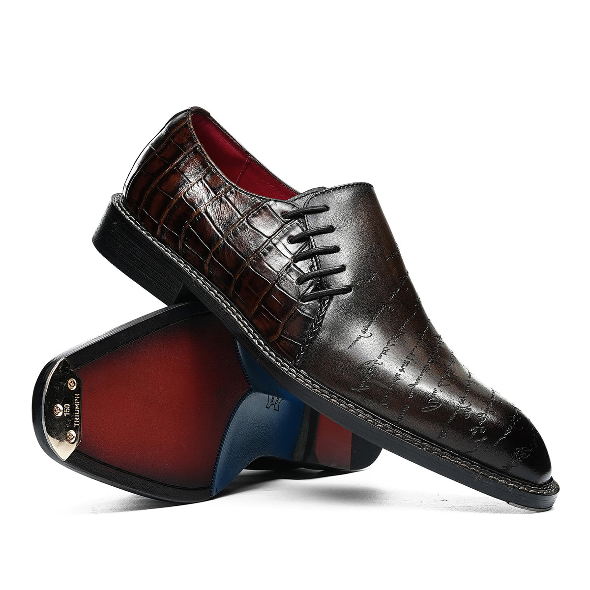 Men's Embossed Lace-Up Oxfords | with Glossy Finish & Vibrant Lining