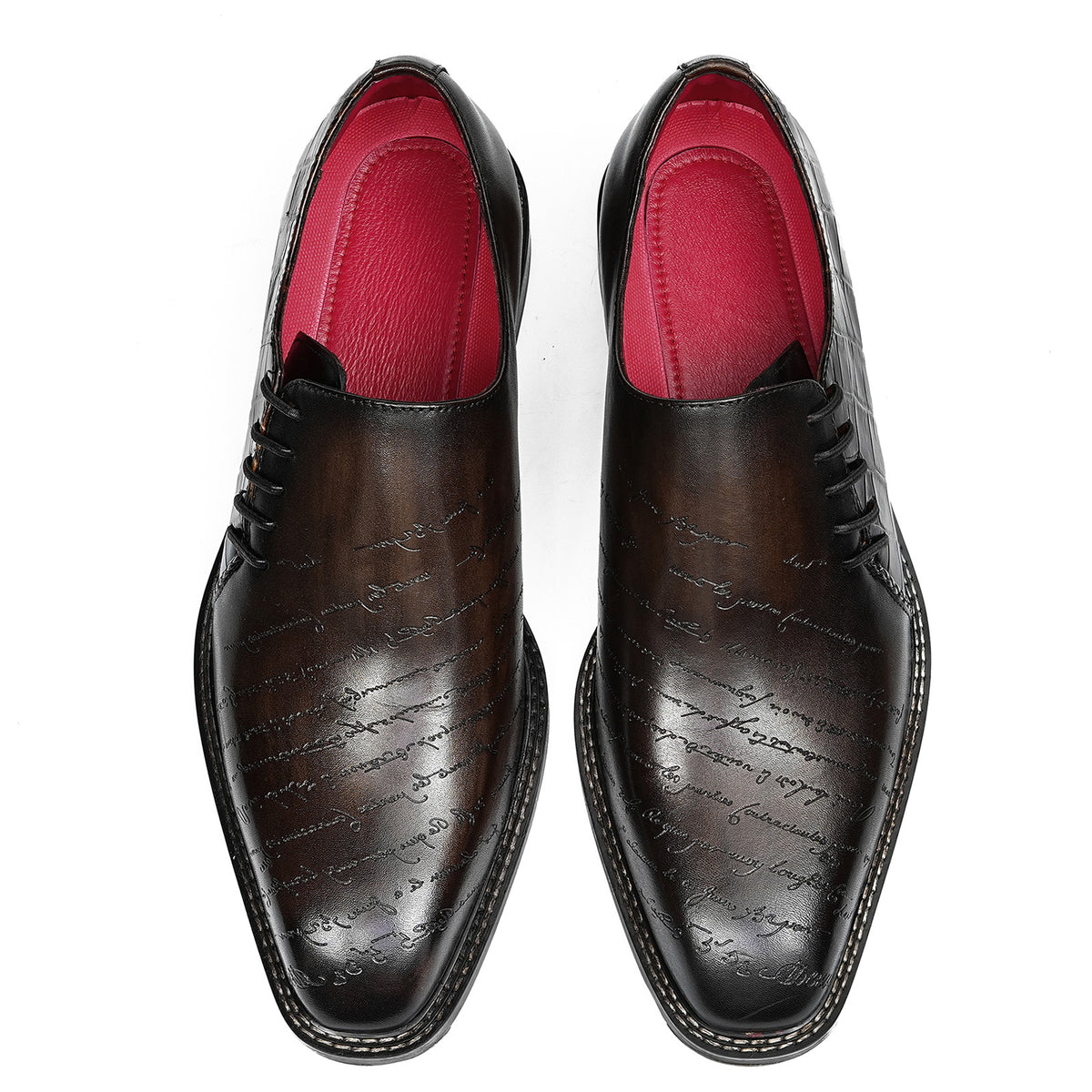 Men's Embossed Lace-Up Oxfords | with Glossy Finish & Vibrant Lining