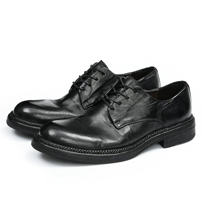Classic Handmade Men's Derby Shoes – Genuine Horsehide Leather Goodyear Welted Retro Style Washing Process