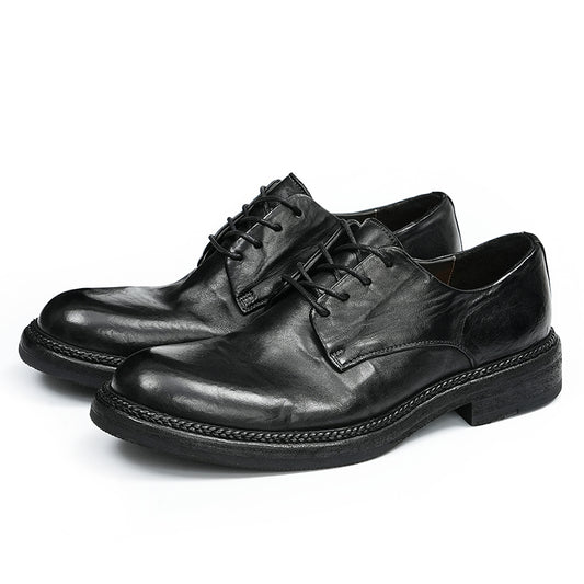 Classic Handmade Men's Derby Shoes – Genuine Horsehide Leather Goodyear Welted Retro Style Washing Process