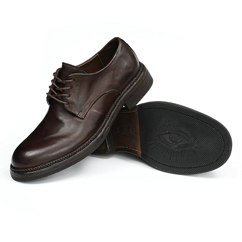Classic Handmade Men's Derby Shoes – Genuine Horsehide Leather Goodyear Welted Retro Style Washing Process