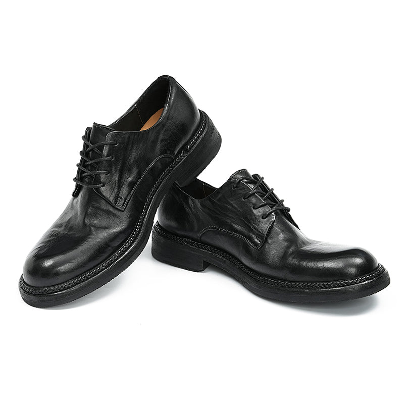 Classic Handmade Men's Derby Shoes – Genuine Horsehide Leather Goodyear Welted Retro Style Washing Process