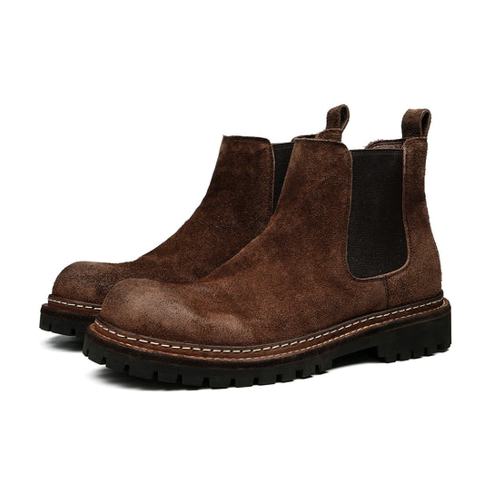 Men's Suede Rugged Slip-On Chelsea Boots | with Matte Finish & Lug Sole