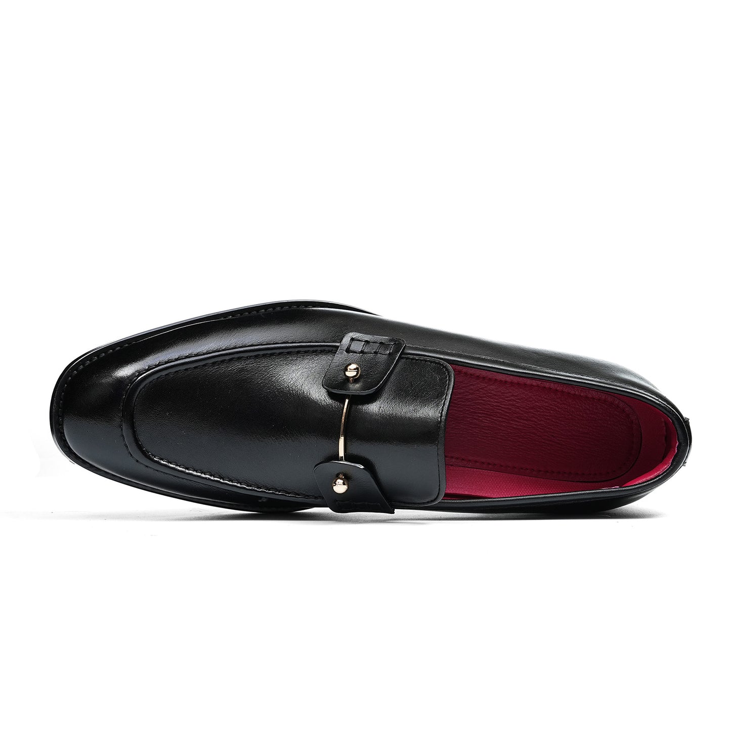 Men's Glossy Slip-On Loafers | with Metal Stud Strap  & Vivid Lining