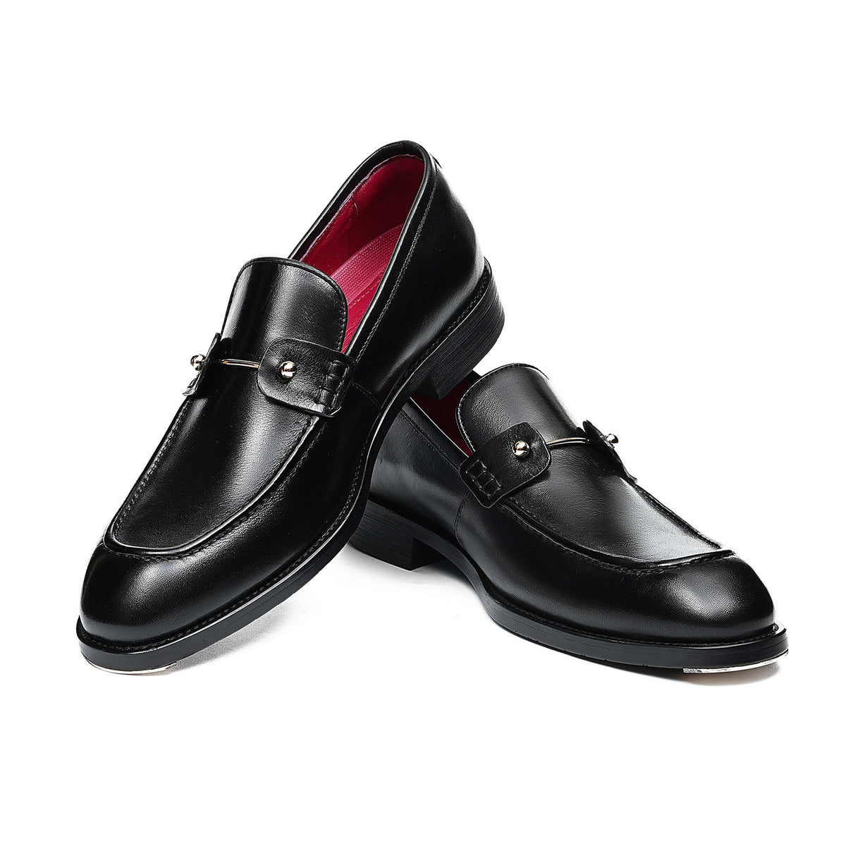 Men's Glossy Slip-On Loafers | with Metal Stud Strap  & Vivid Lining