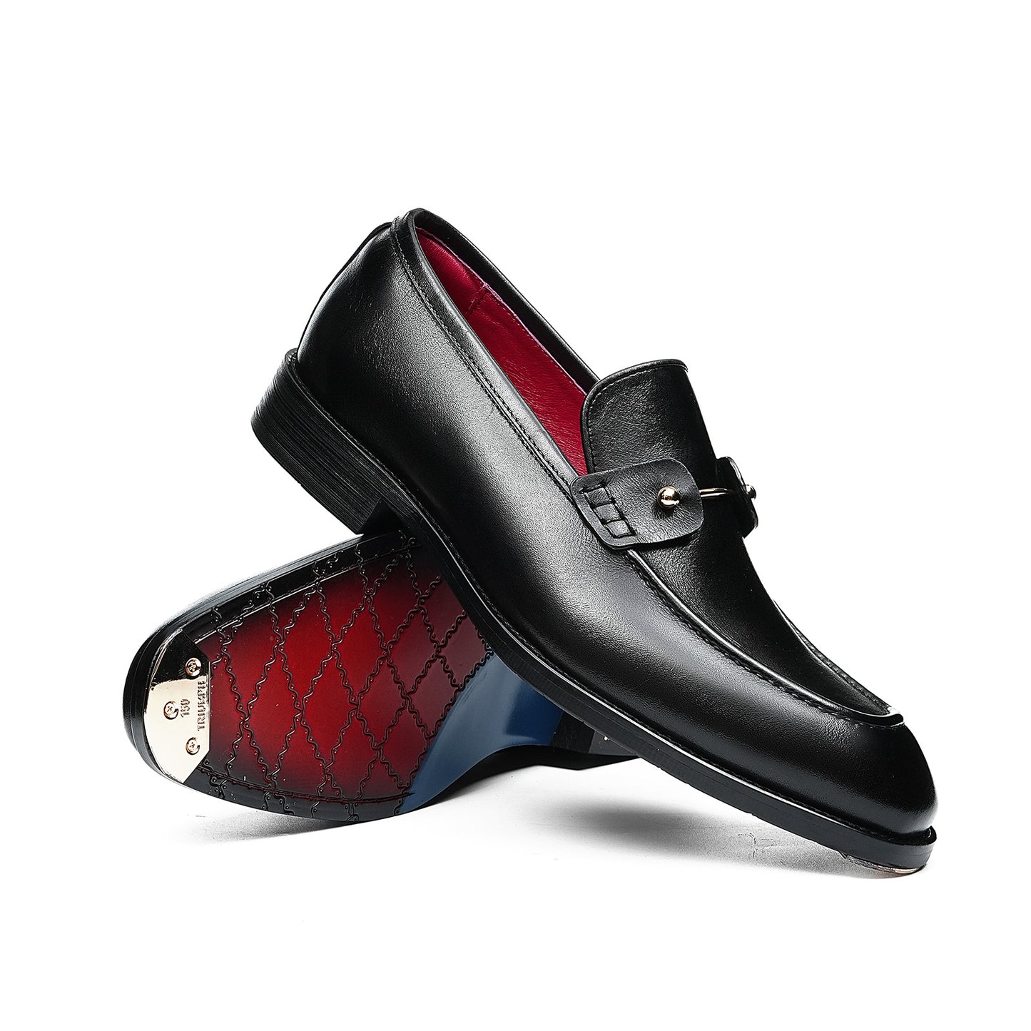 Men's Glossy Slip-On Loafers | with Metal Stud Strap  & Vivid Lining