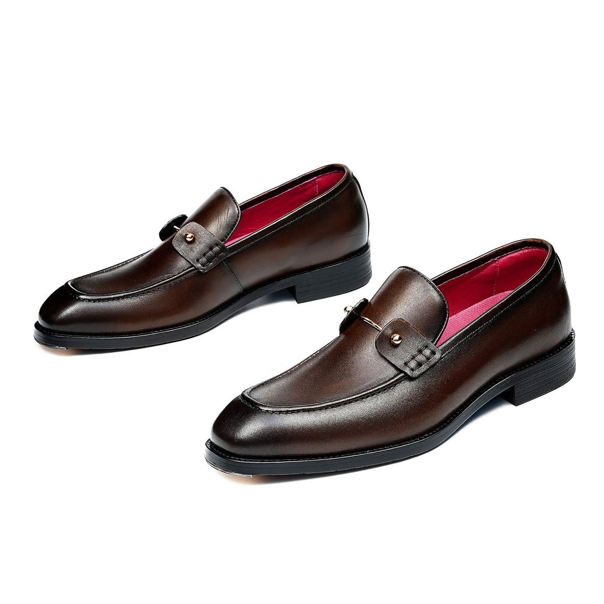 Men's Glossy Slip-On Loafers | with Metal Stud Strap  & Vivid Lining
