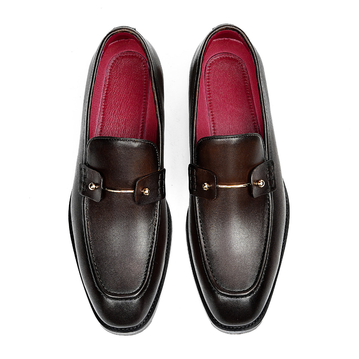 Men's Glossy Slip-On Loafers | with Metal Stud Strap  & Vivid Lining