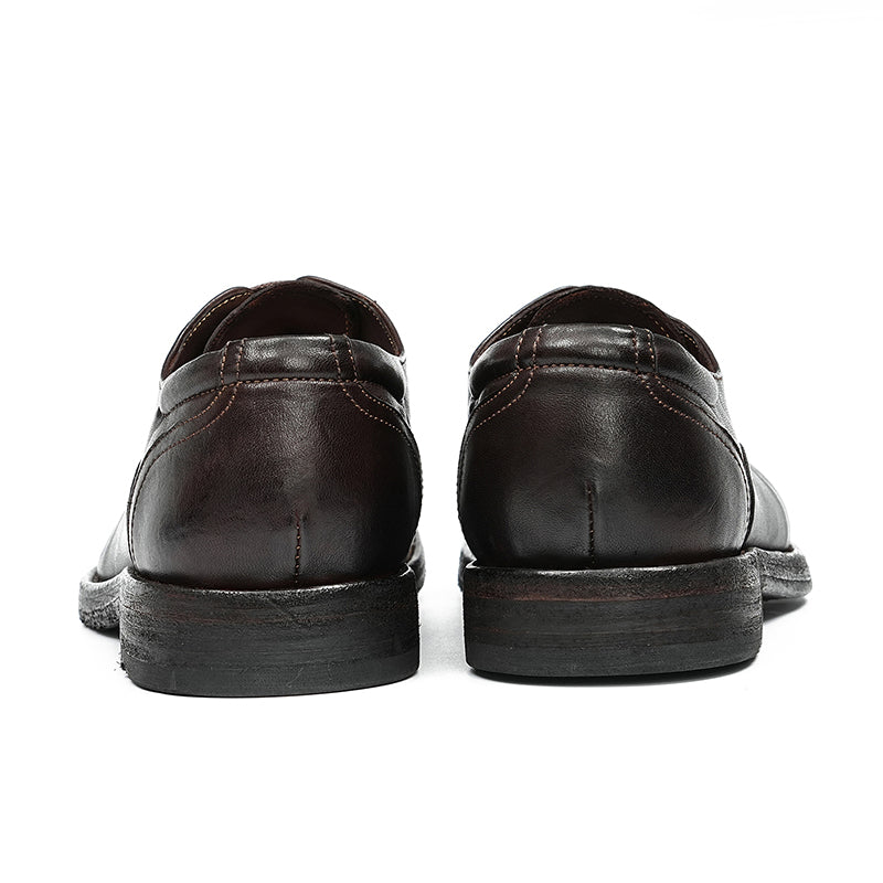 Oxford Shoes Horsehide Lace-Up Handmade Leather Shoes for Men Goodyear Welted Retro Style Washing Process