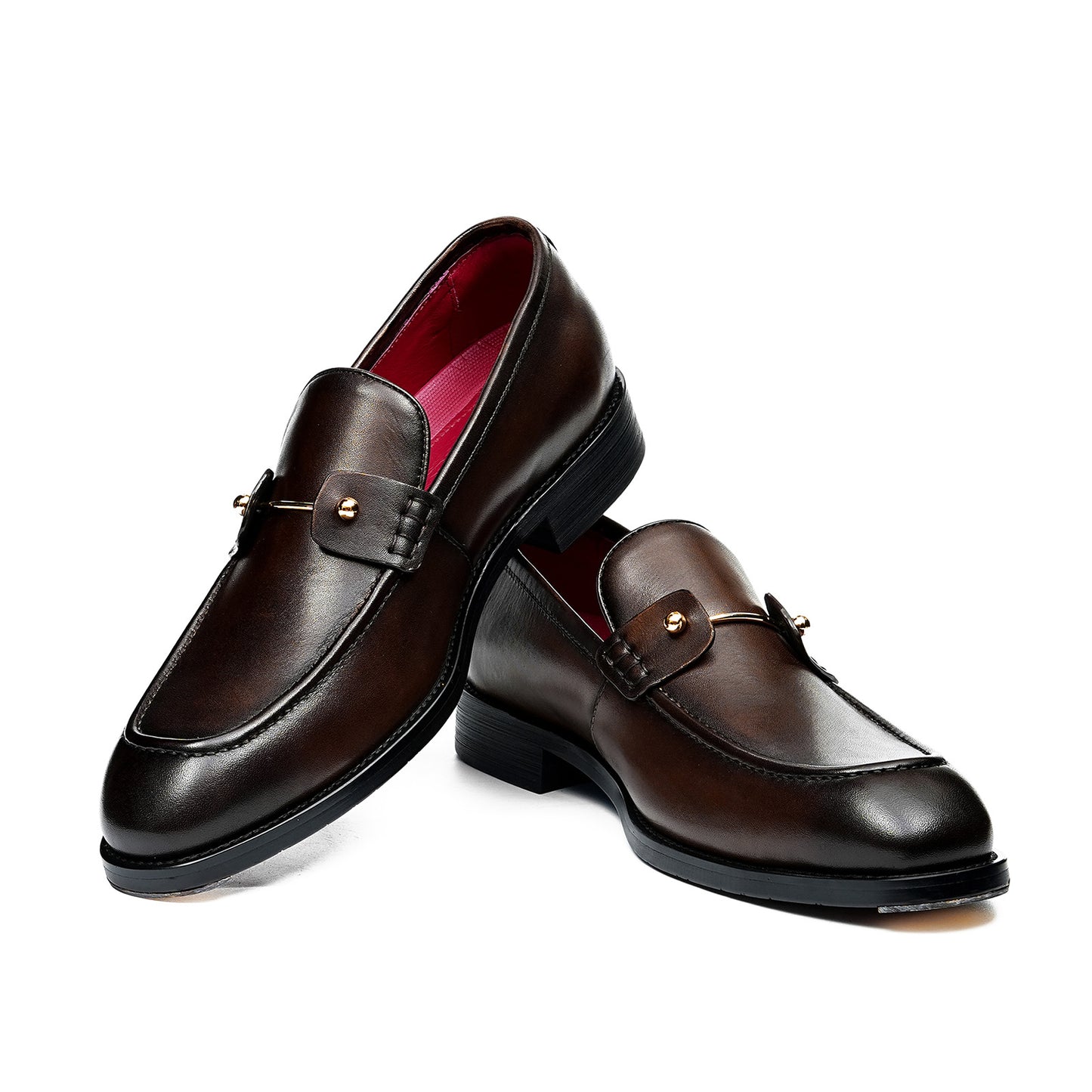 Men's Glossy Slip-On Loafers | with Metal Stud Strap  & Vivid Lining