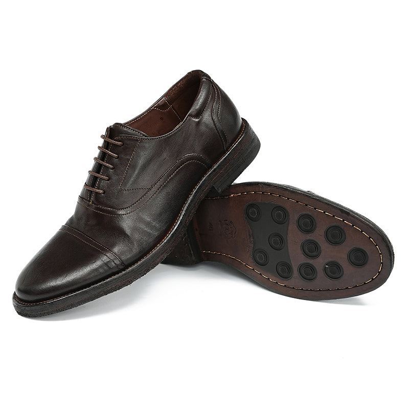 Oxford Shoes Horsehide Lace-Up Handmade Leather Shoes for Men Goodyear Welted Retro Style Washing Process