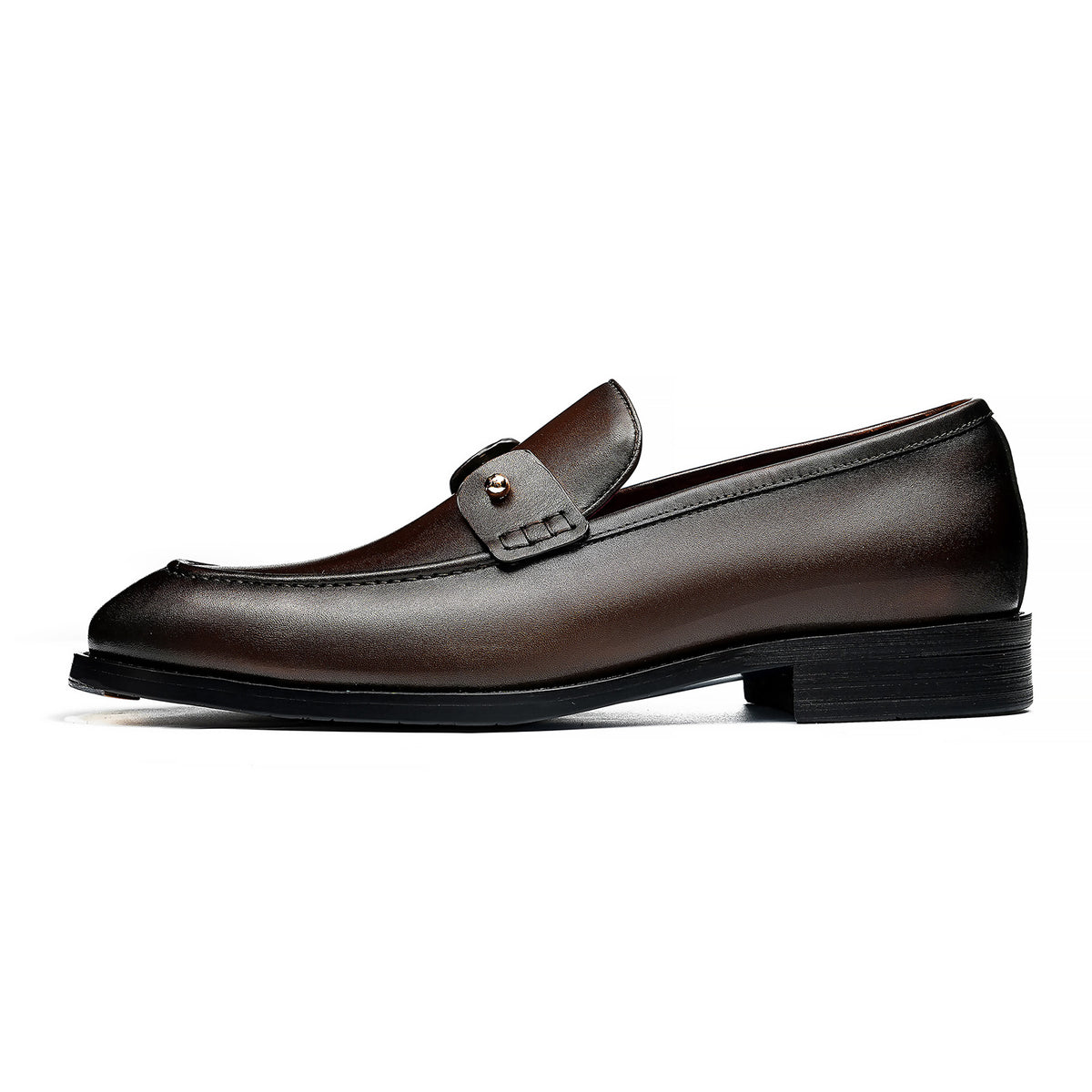 Men's Glossy Slip-On Loafers | with Metal Stud Strap  & Vivid Lining