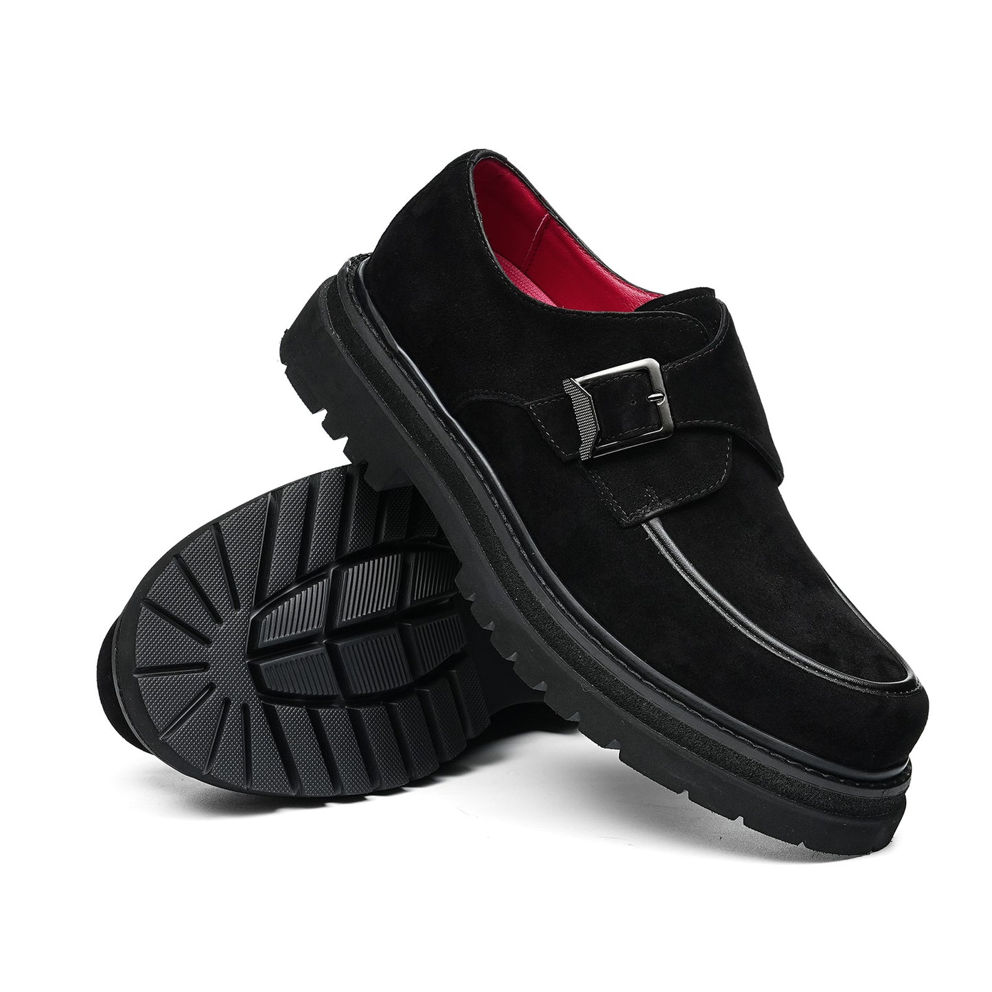 Men's Velvet Monk Strap Shoes | with Single Buckle and Chunky Lug Sole