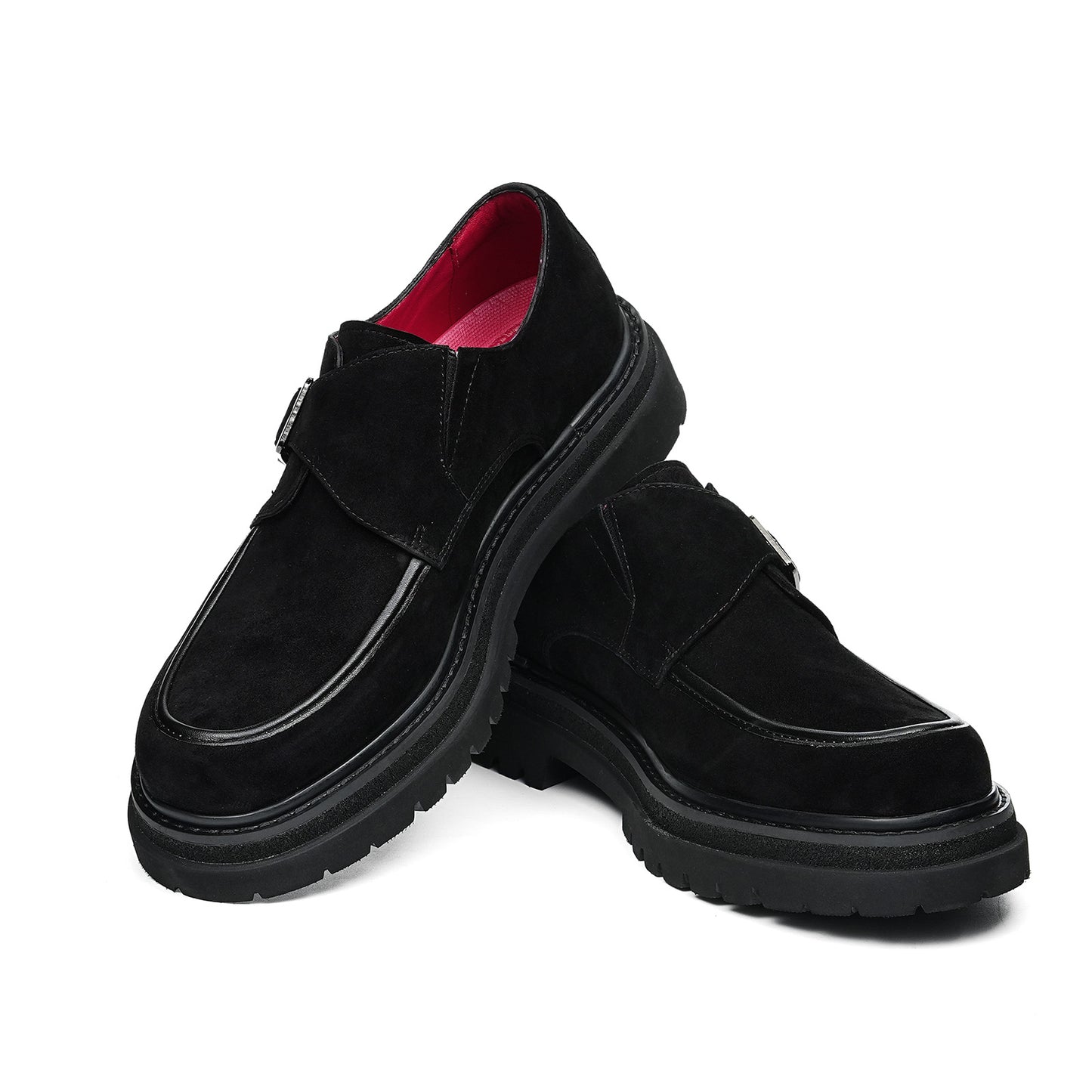 Men's Velvet Monk Strap Shoes | with Single Buckle and Chunky Lug Sole