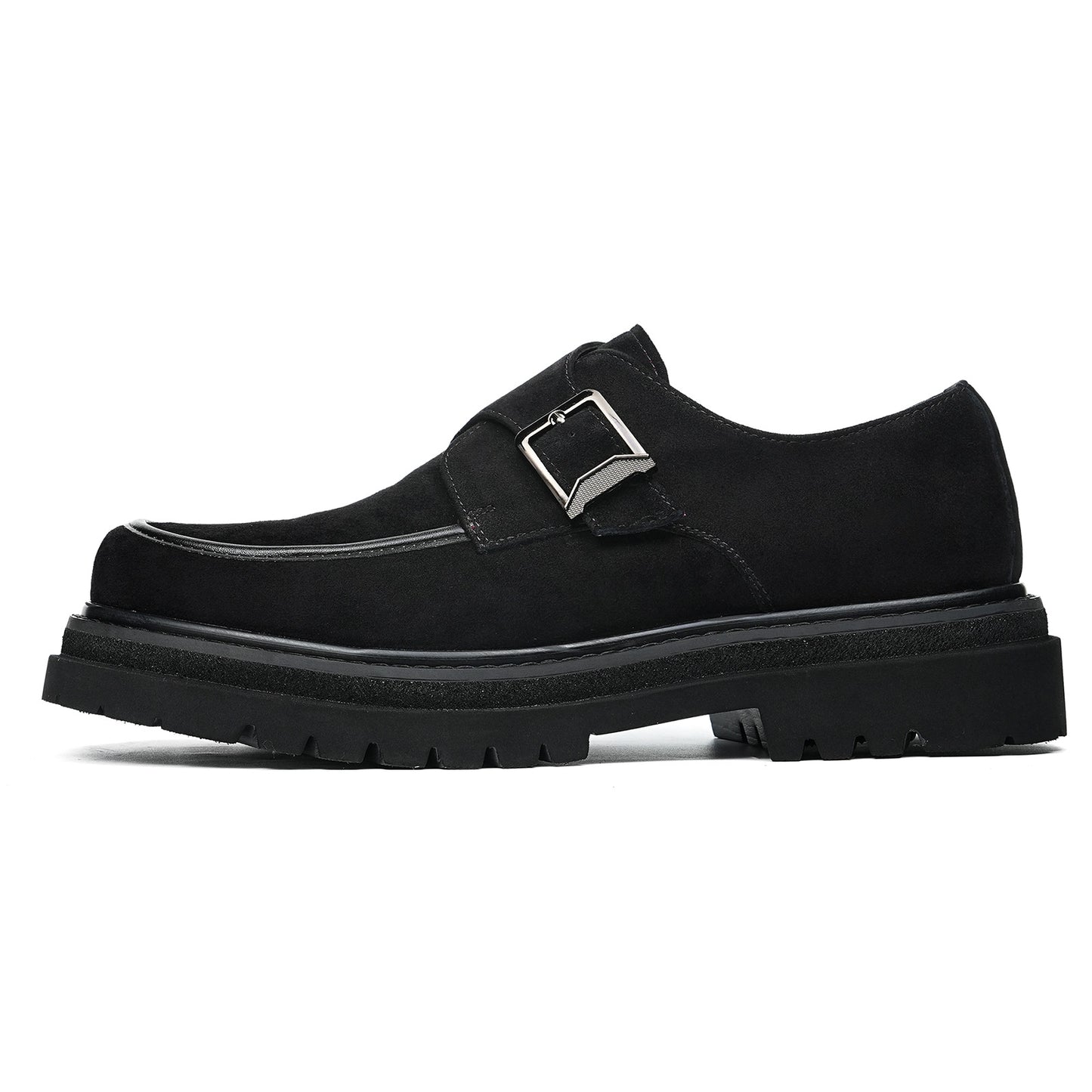 Men's Velvet Monk Strap Shoes | with Single Buckle and Chunky Lug Sole