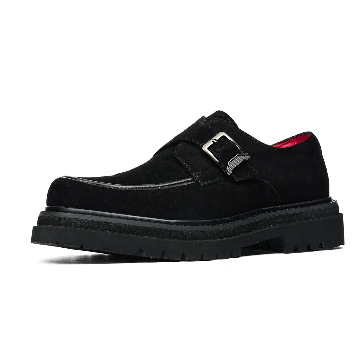 Men's Velvet Monk Strap Shoes | with Single Buckle and Chunky Lug Sole