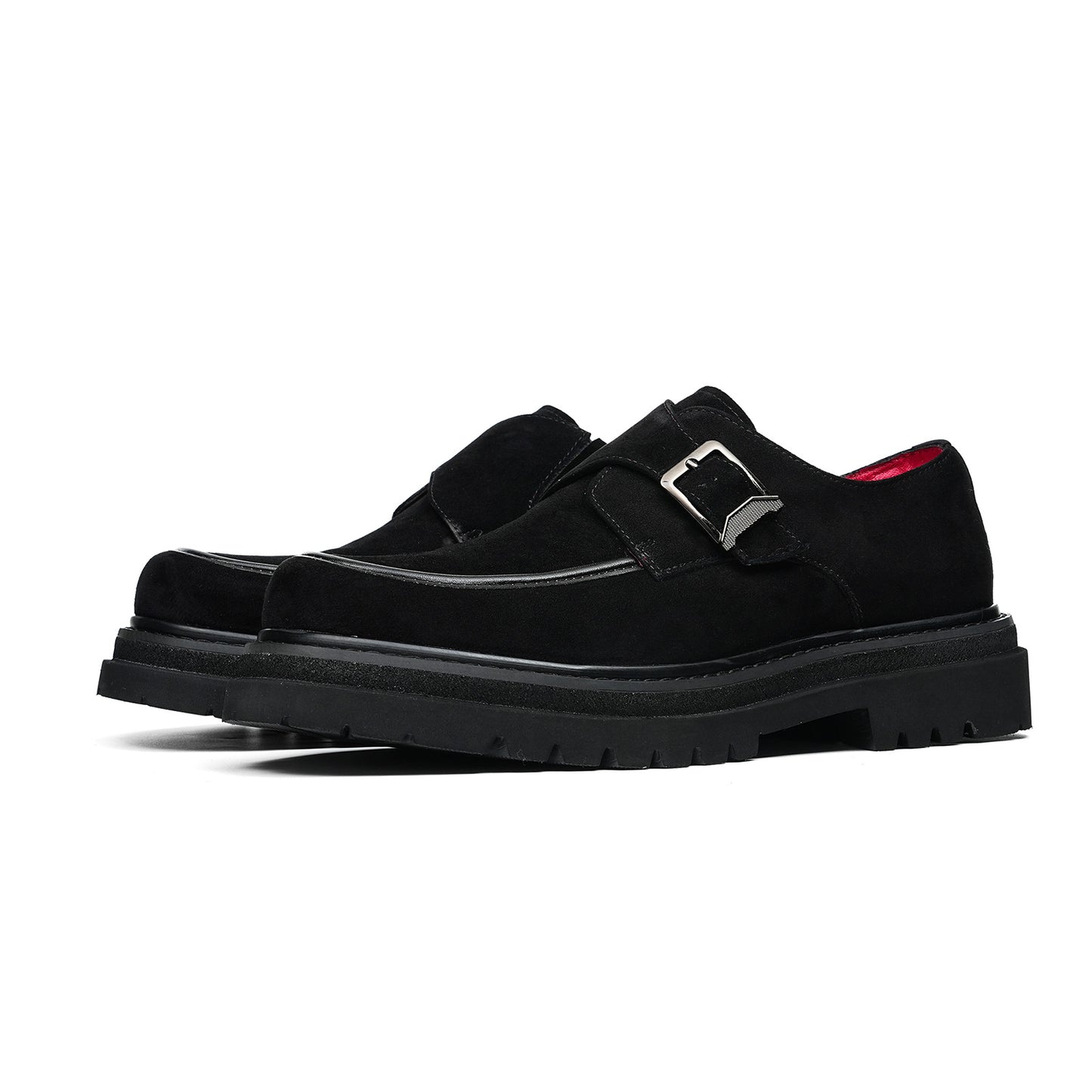 Men's Velvet Monk Strap Shoes | with Single Buckle and Chunky Lug Sole