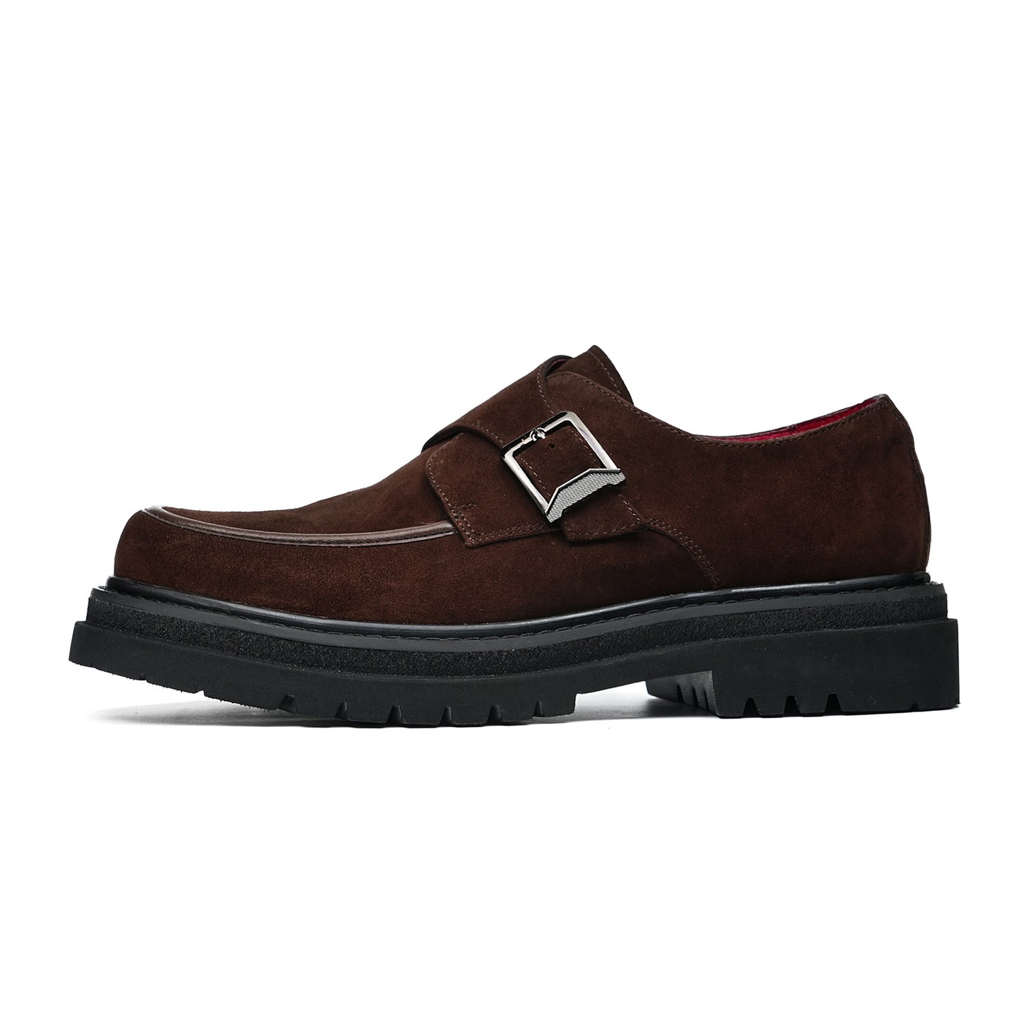 Men's Velvet Monk Strap Shoes | with Single Buckle and Chunky Lug Sole