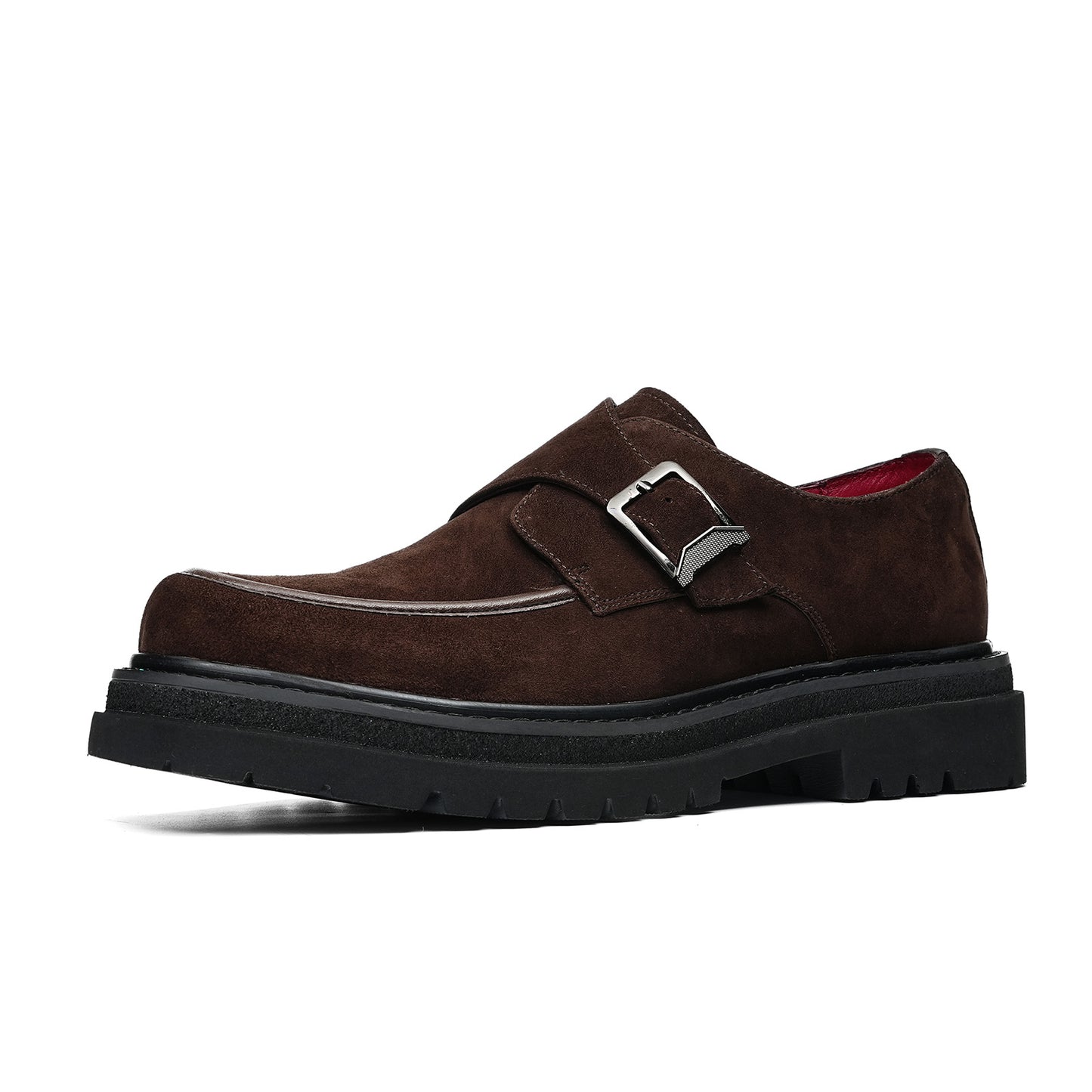 Men's Velvet Monk Strap Shoes | with Single Buckle and Chunky Lug Sole