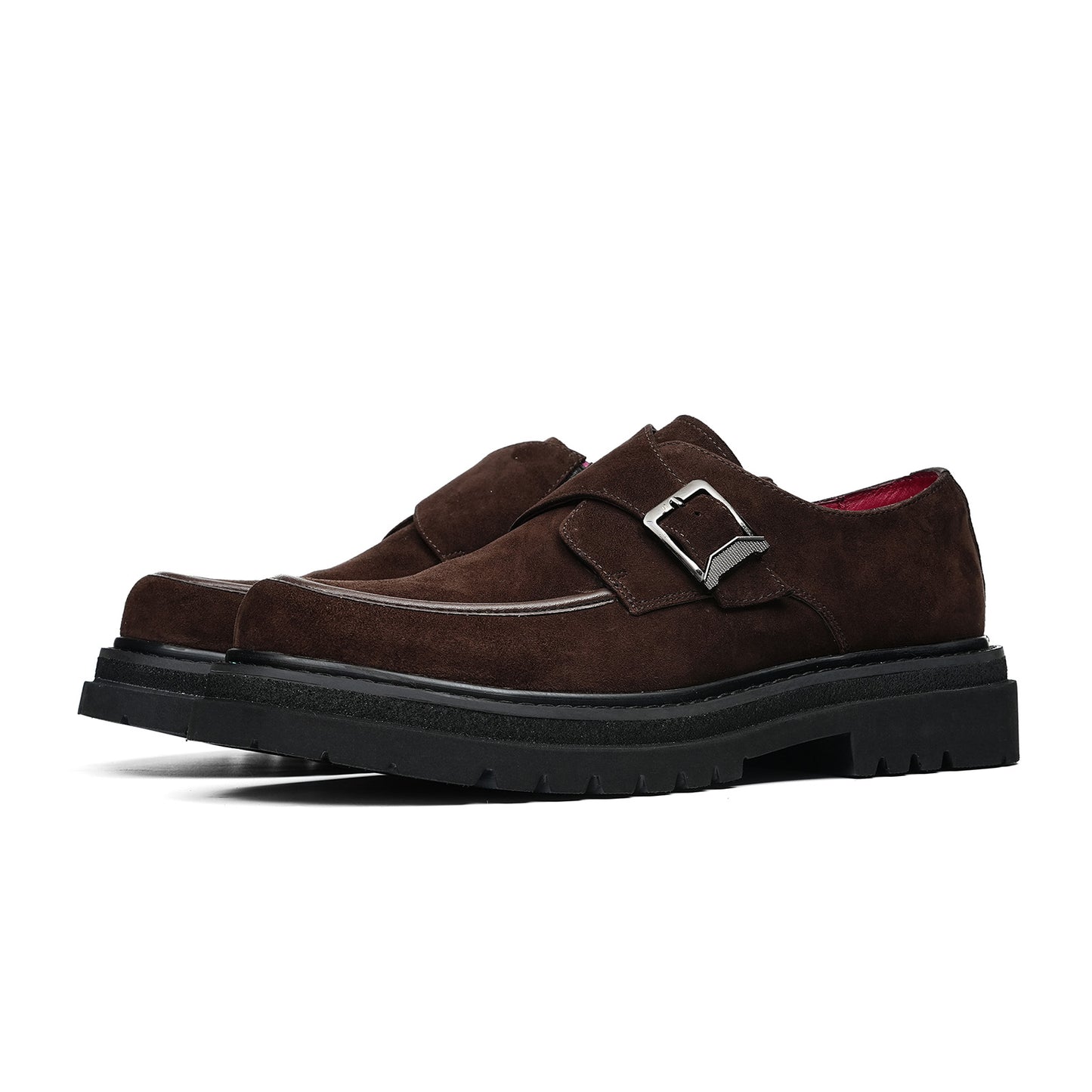 Men's Velvet Monk Strap Shoes | with Single Buckle and Chunky Lug Sole