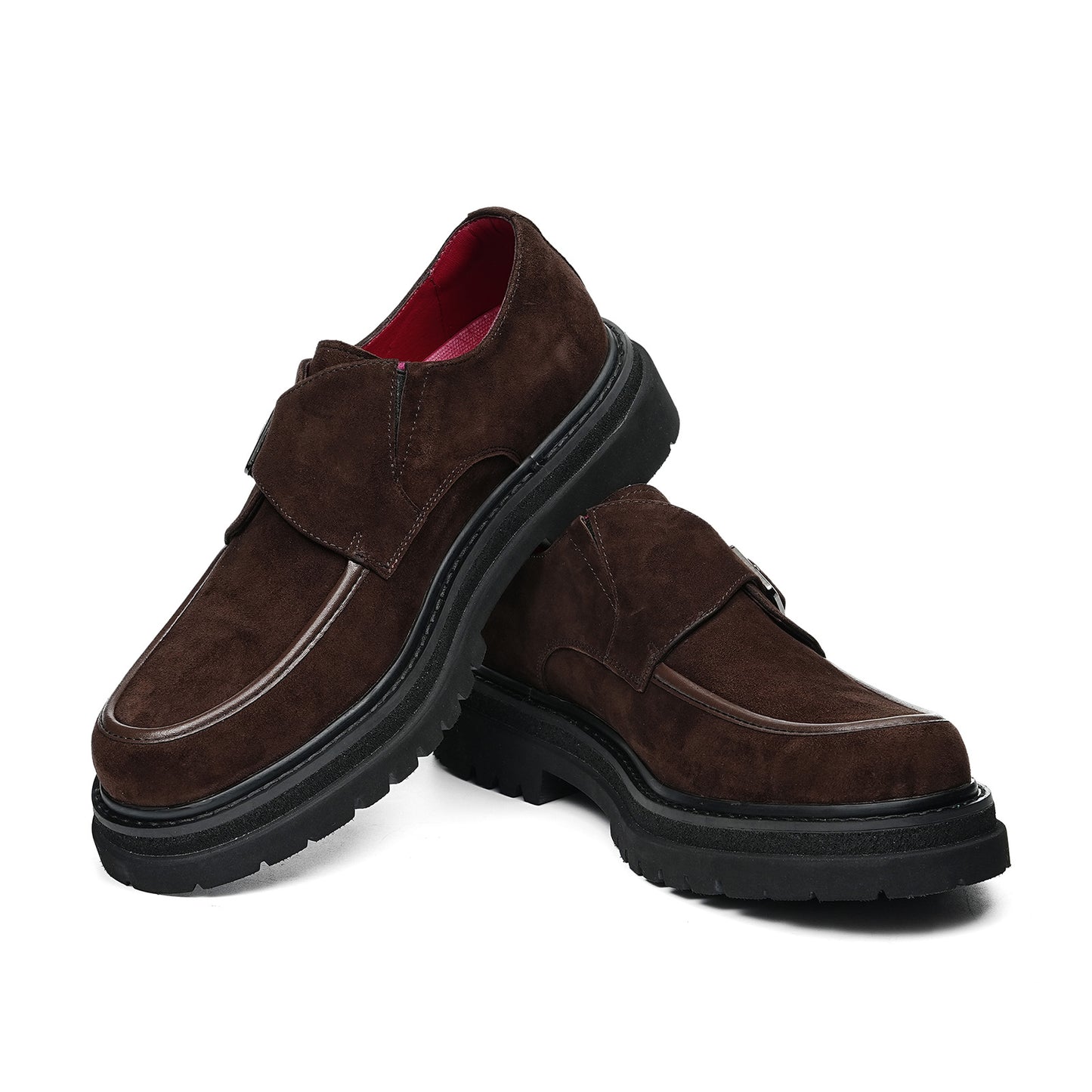 Men's Velvet Monk Strap Shoes | with Single Buckle and Chunky Lug Sole
