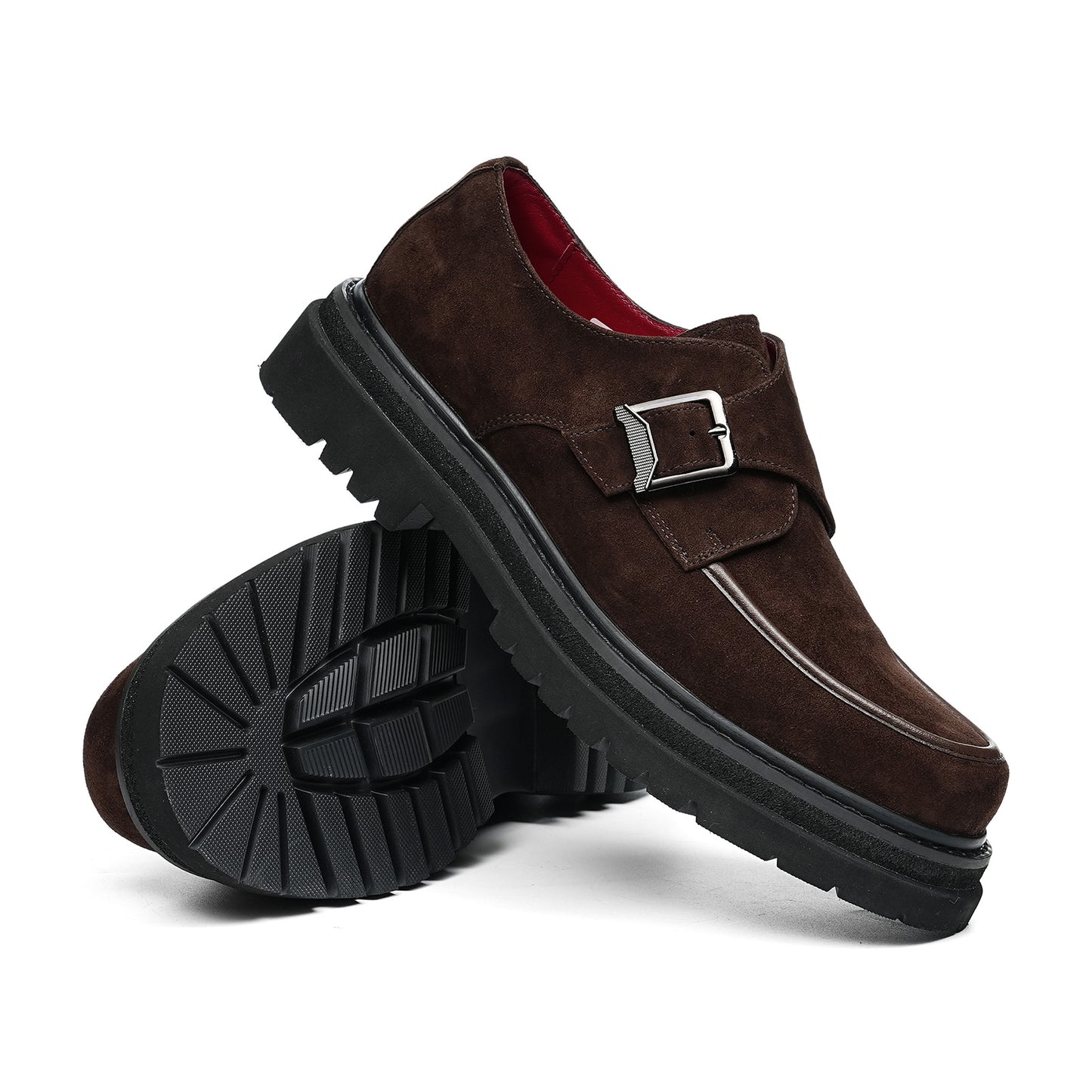 Men's Velvet Monk Strap Shoes | with Single Buckle and Chunky Lug Sole