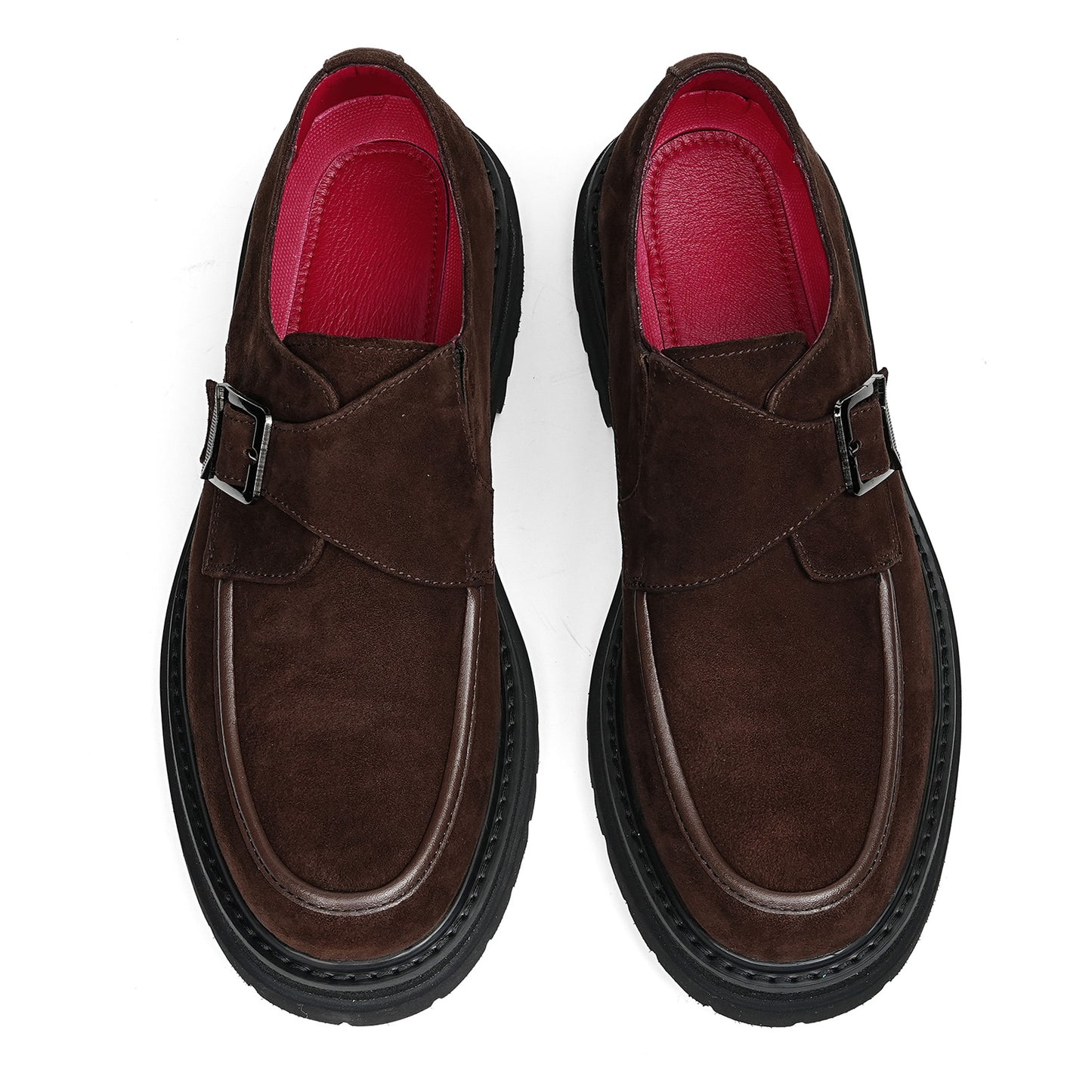 Men's Velvet Monk Strap Shoes | with Single Buckle and Chunky Lug Sole