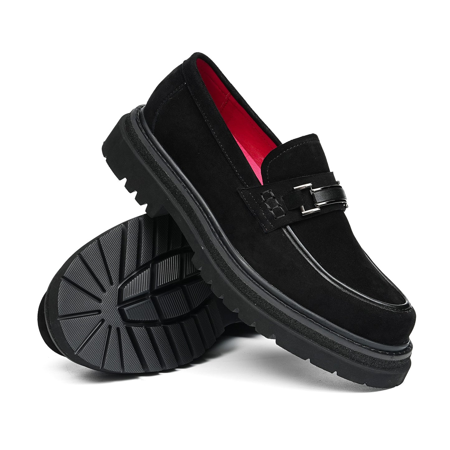 Men's Suede Bit Loafers | with Chunky Lugged Sole & Bold Metal Trim