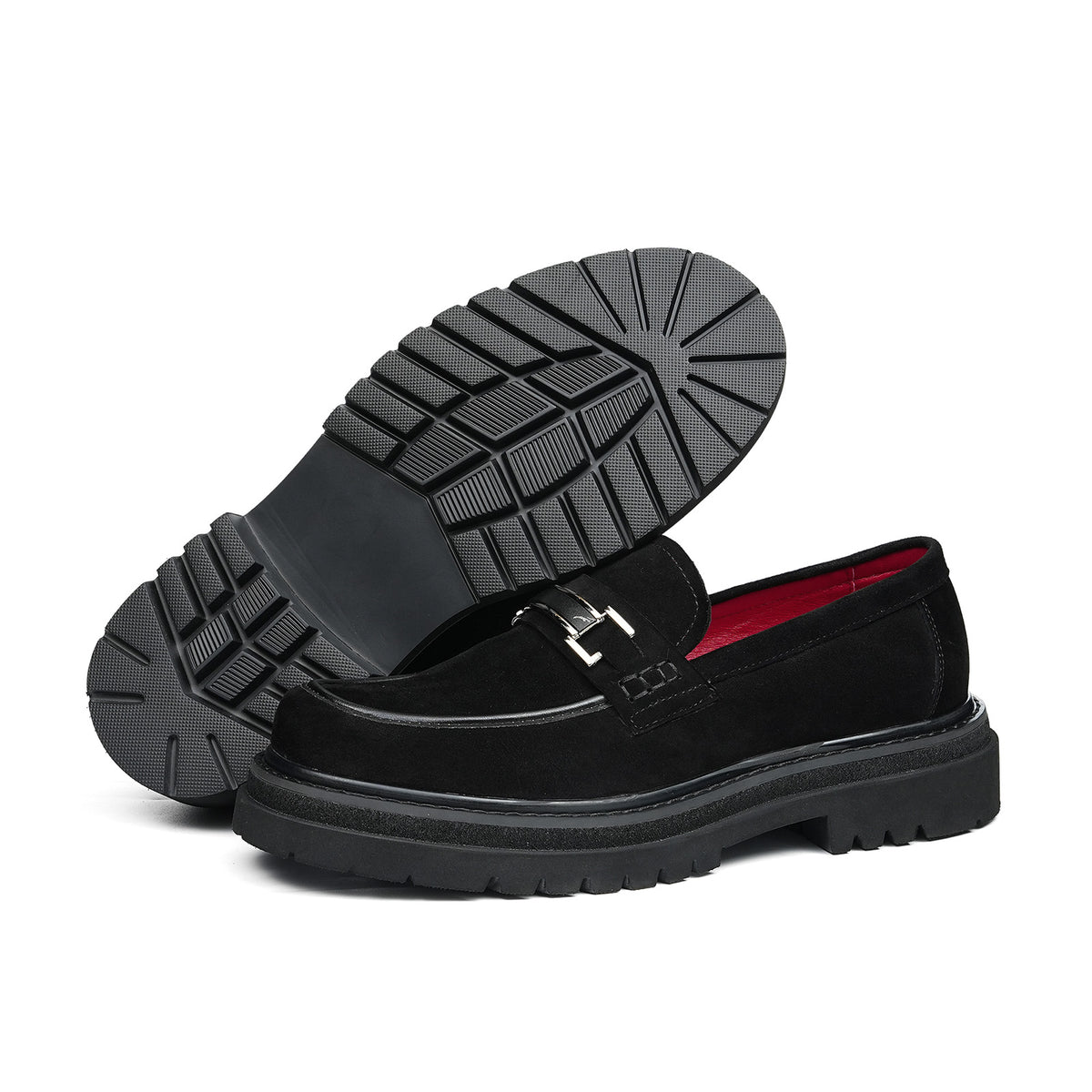 Men's Suede Bit Loafers | with Chunky Lugged Sole & Bold Metal Trim