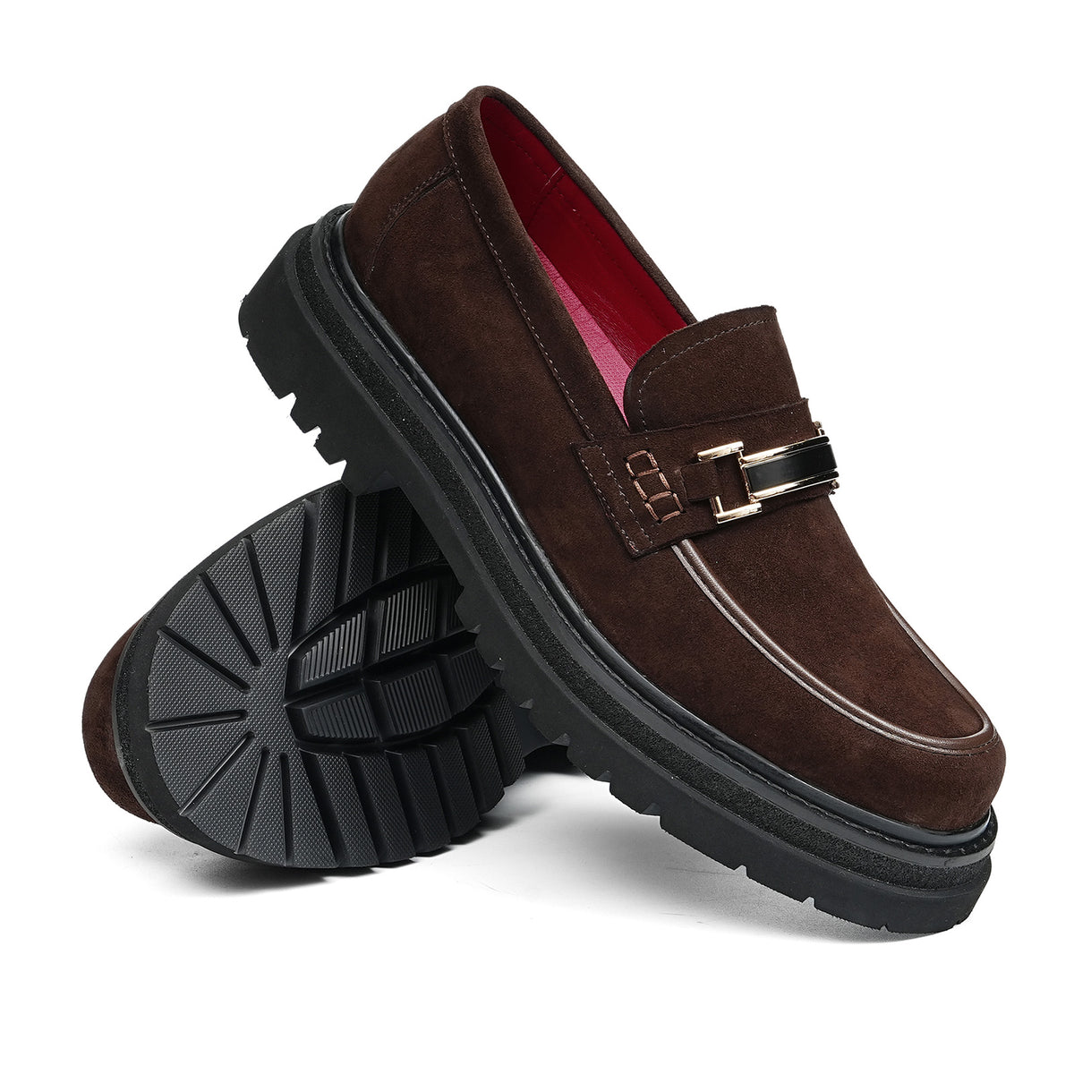 Men's Suede Bit Loafers | with Chunky Lugged Sole & Bold Metal Trim