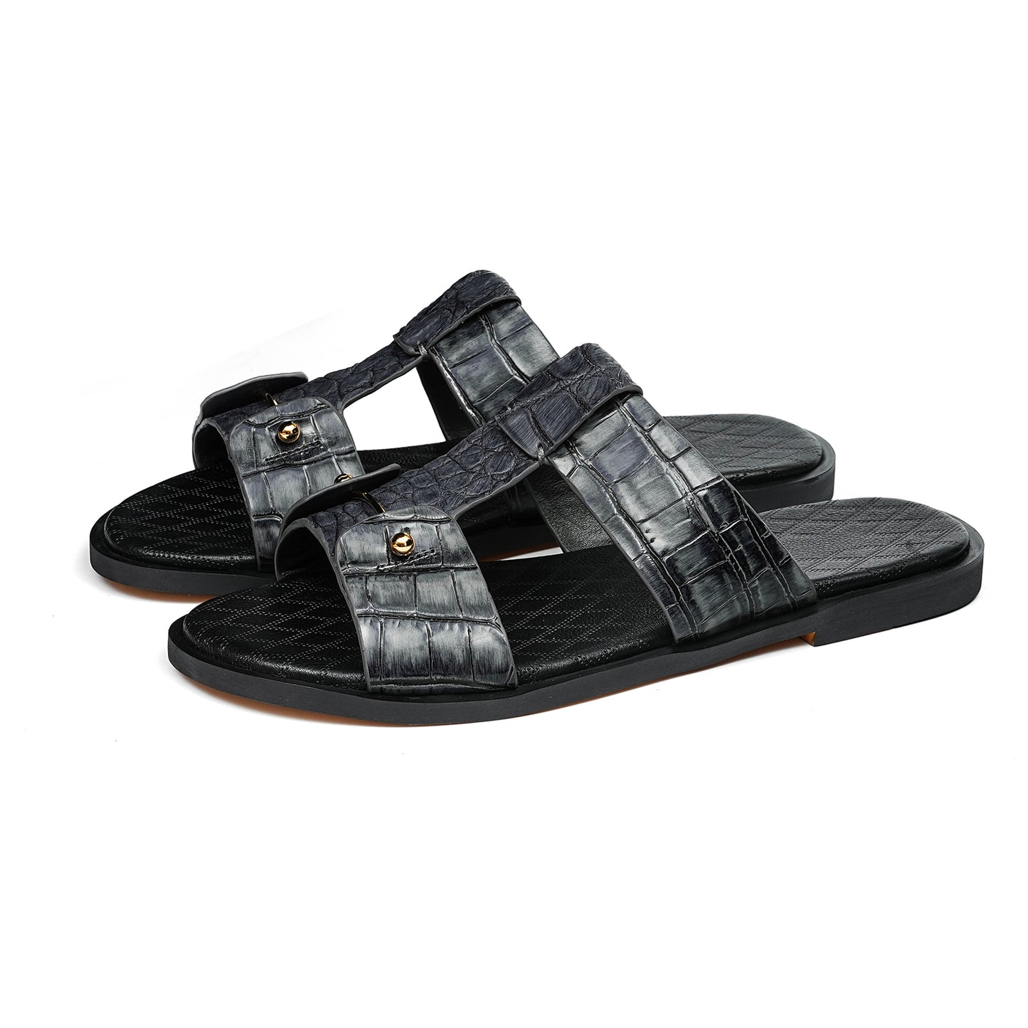 Men's Sandals Cross-Strap with Embossed Scale Texture