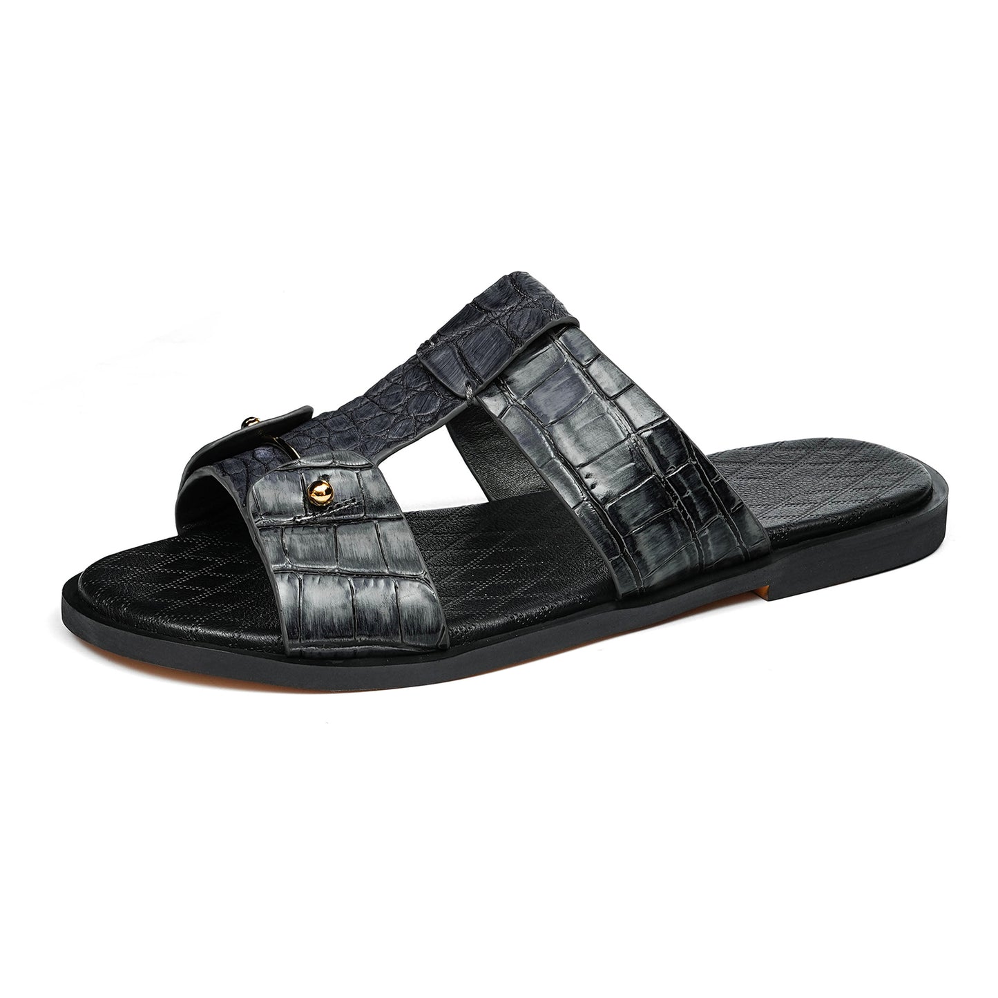 Men's Sandals Cross-Strap with Embossed Scale Texture