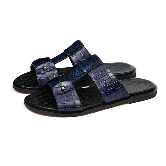 Men's Sandals Cross-Strap with Embossed Scale Texture