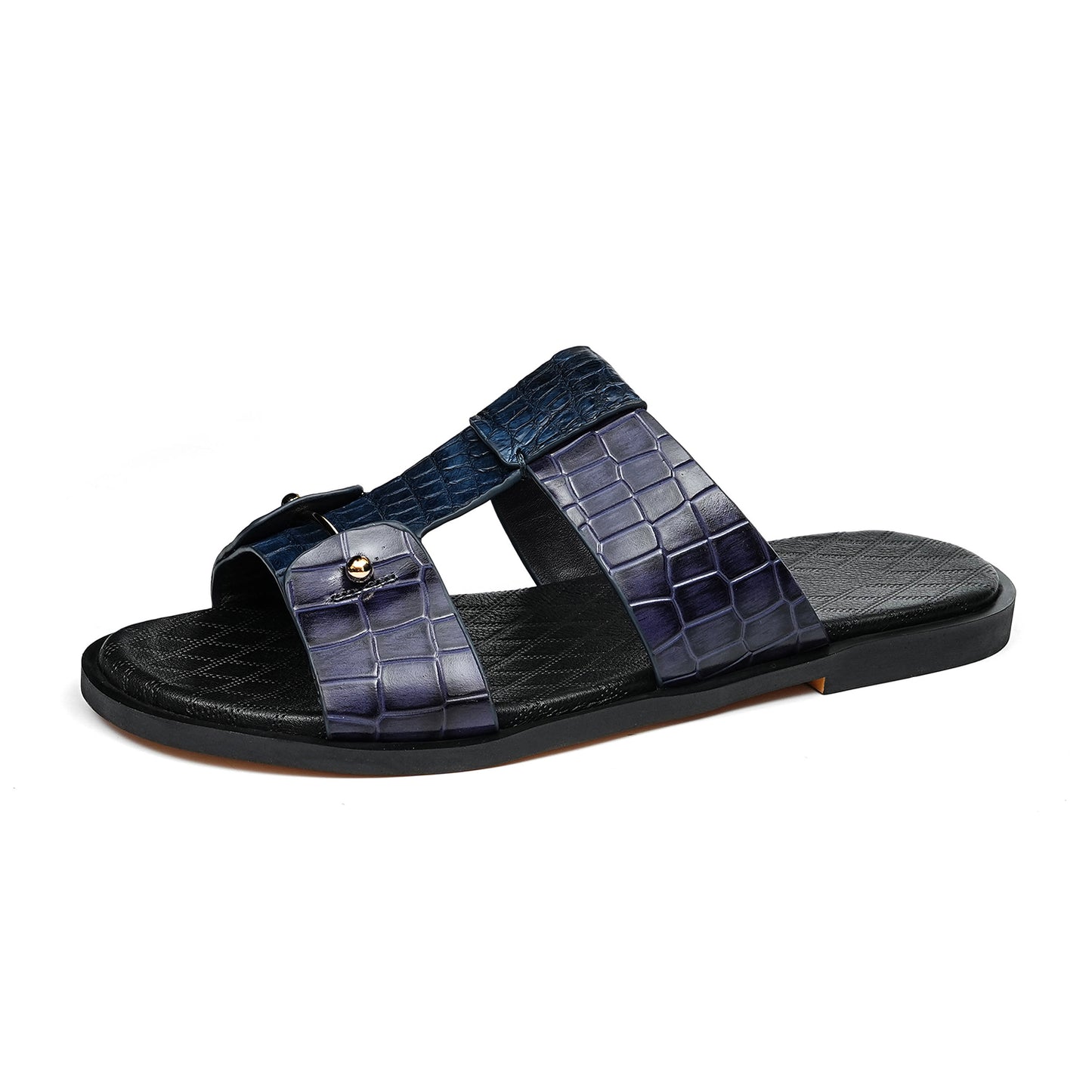 Men's Sandals Cross-Strap with Embossed Scale Texture