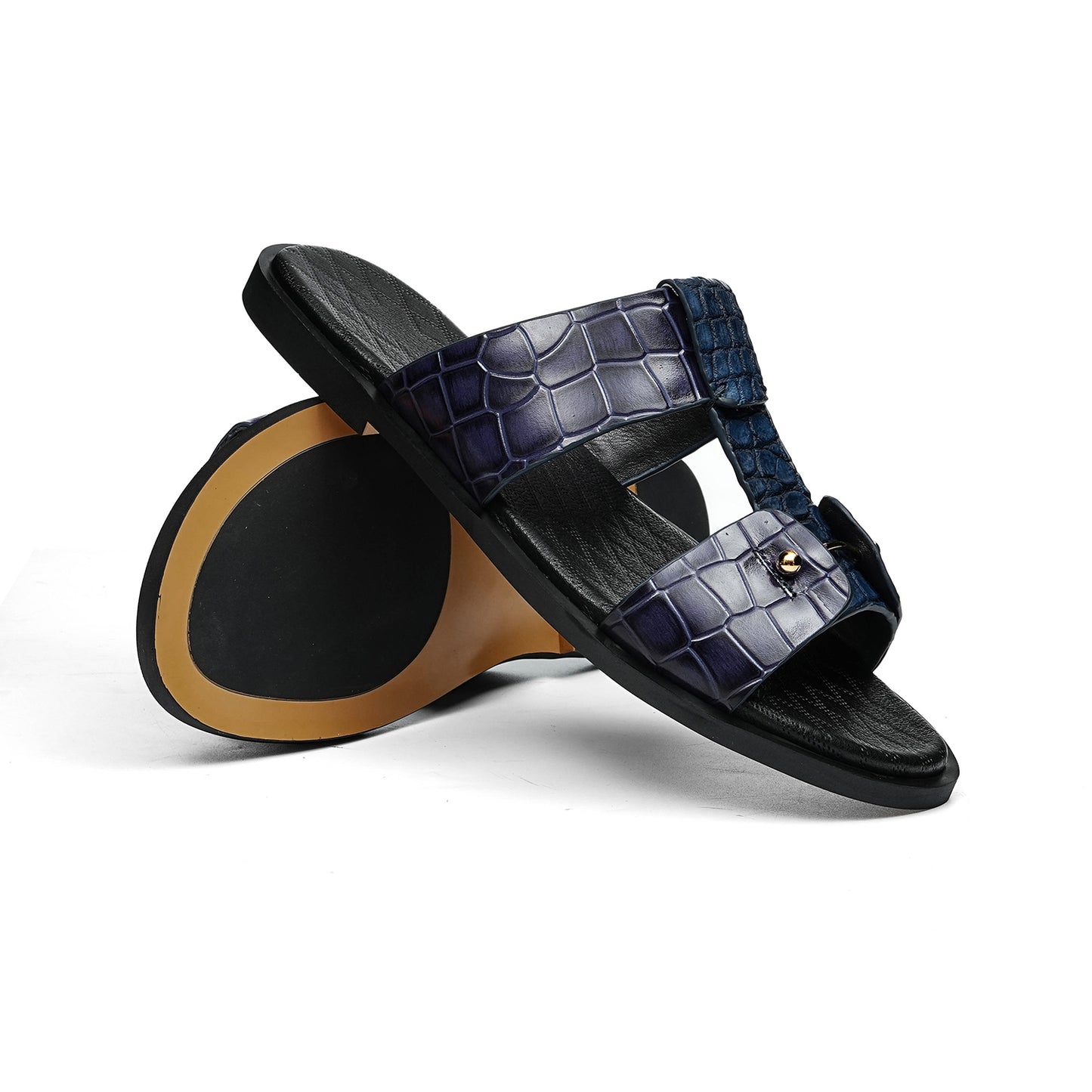 Men's Sandals Cross-Strap with Embossed Scale Texture