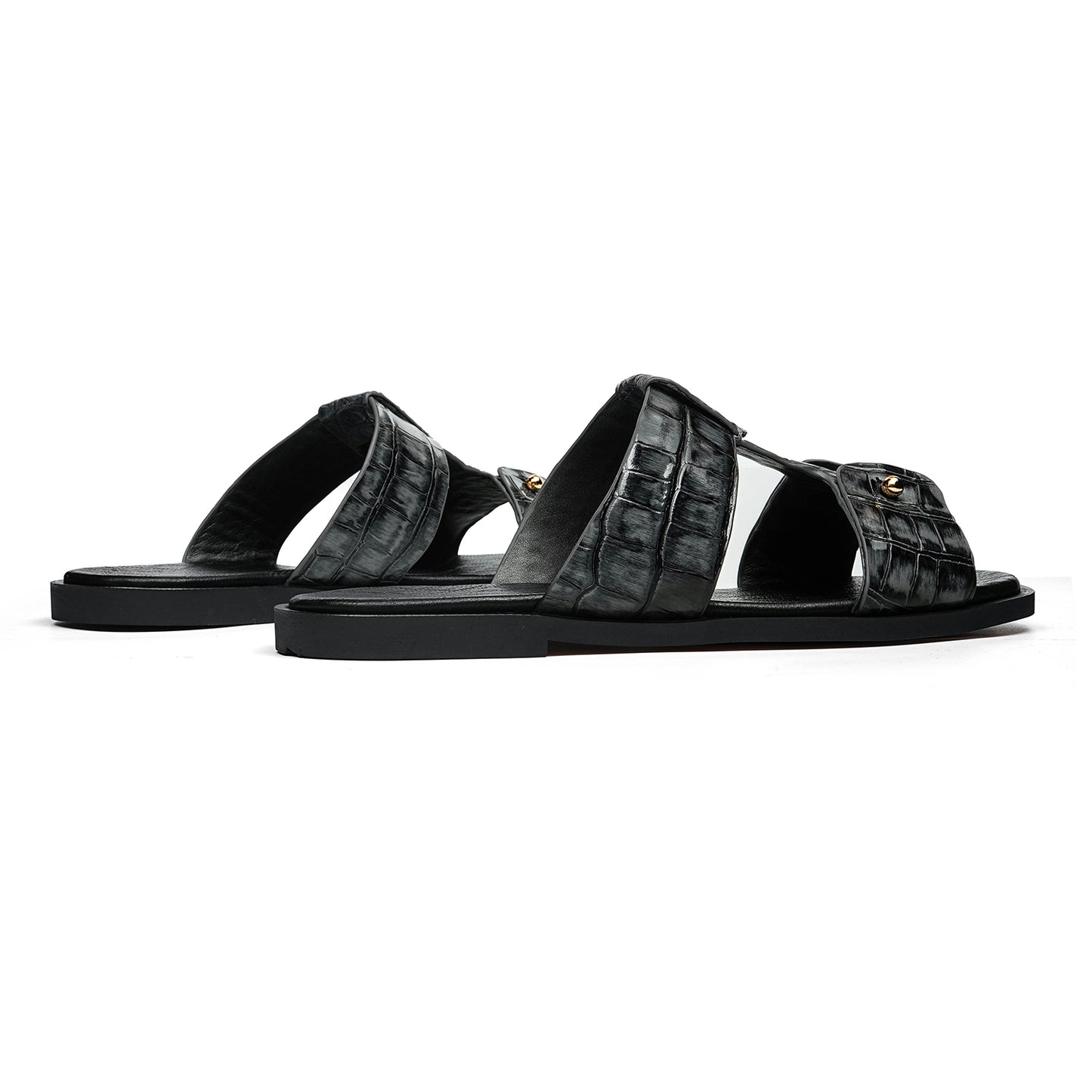 Men's Sandals Cross-Strap with Embossed Scale Texture