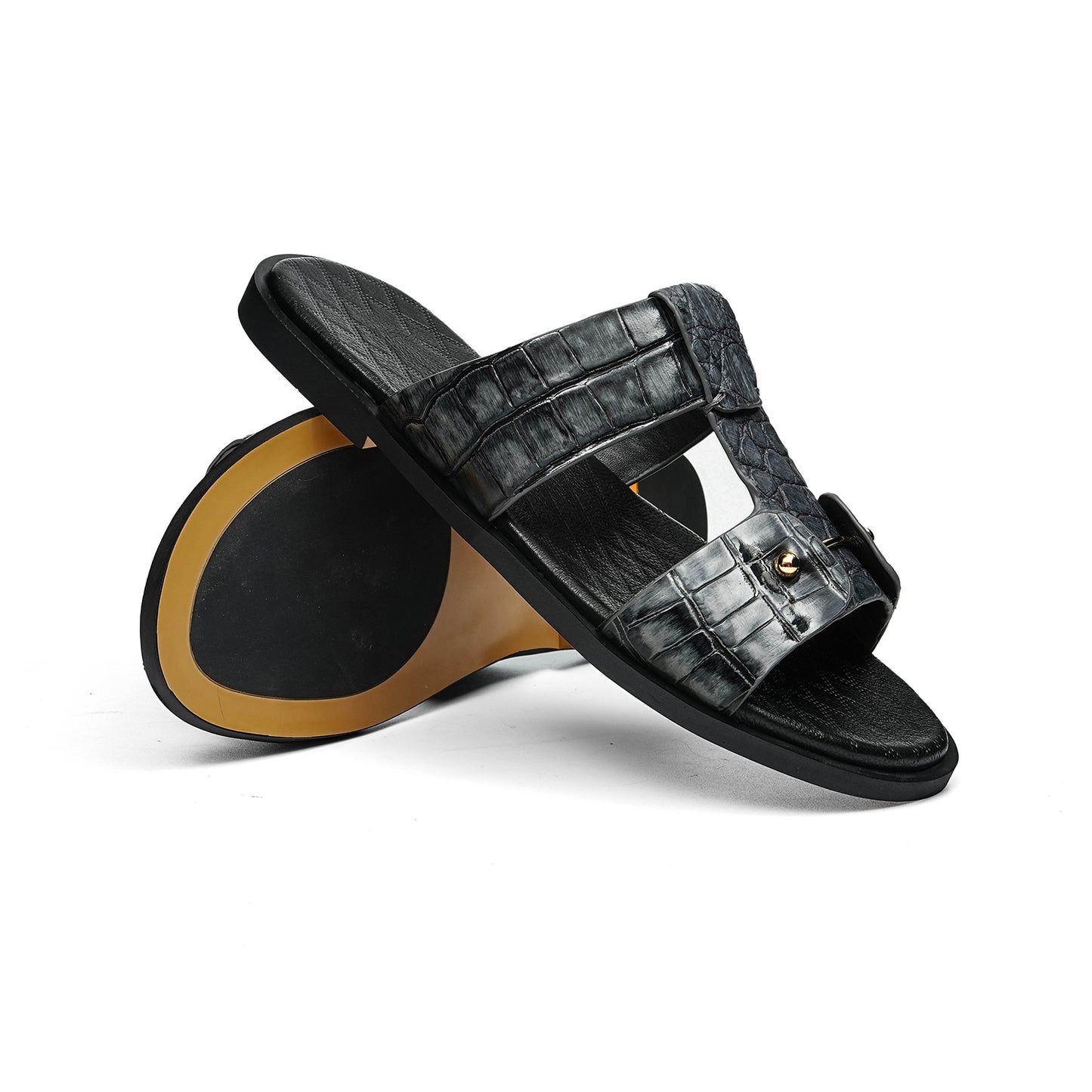Men's Sandals Cross-Strap with Embossed Scale Texture
