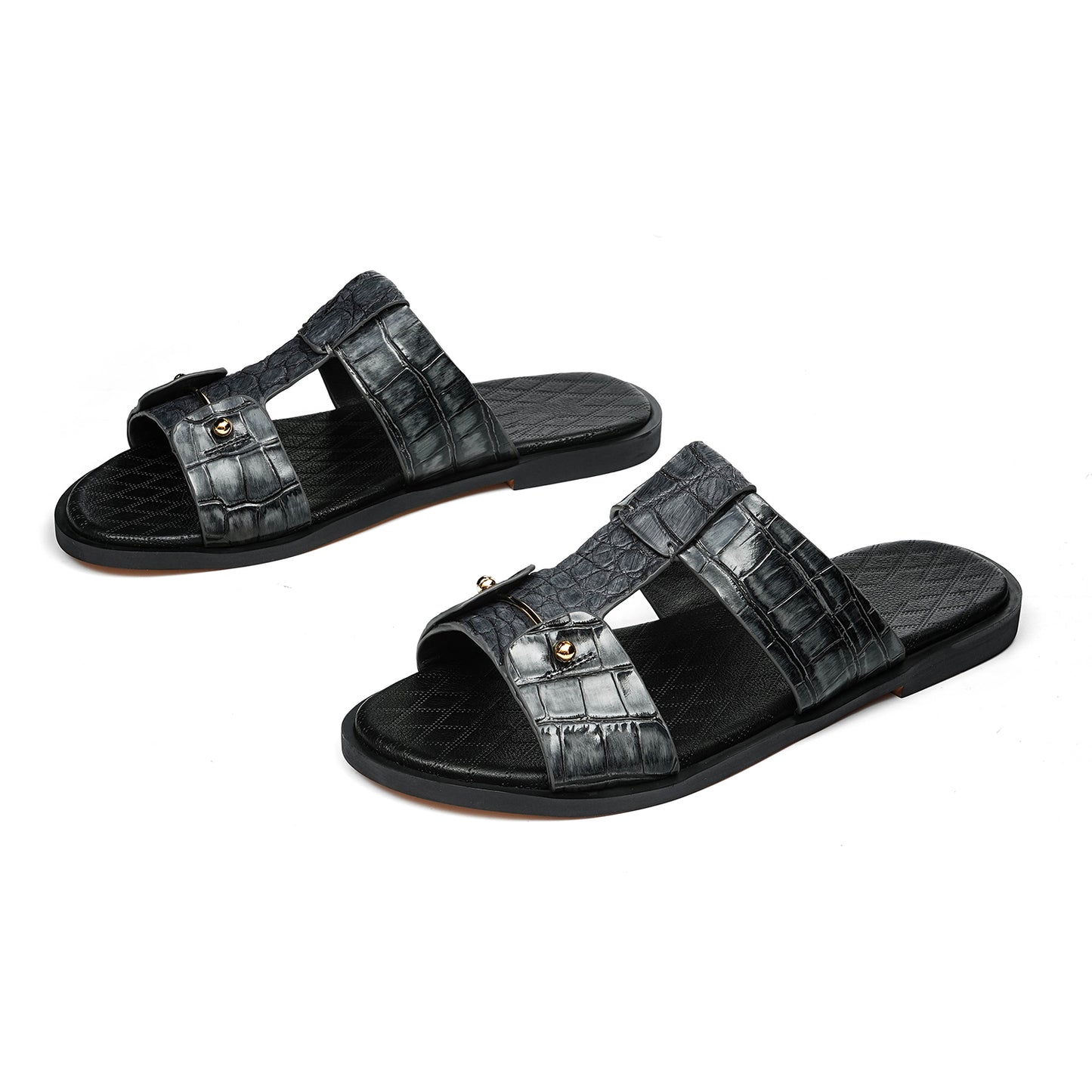Men's Sandals Cross-Strap with Embossed Scale Texture