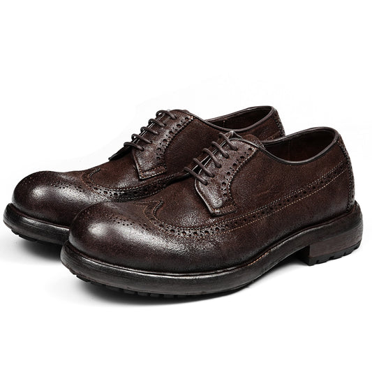 Men's Handcrafted Horsehide Brogue Shoes with Intricate Perforated Patterns