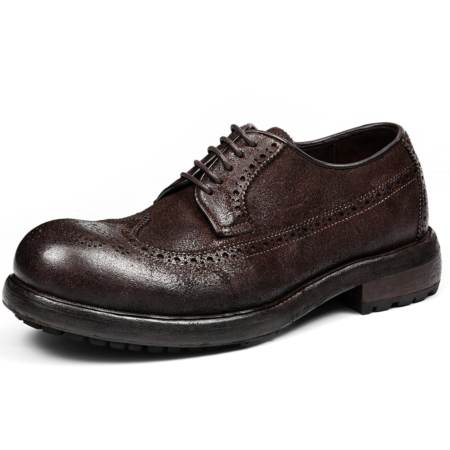 Men's Handcrafted Horsehide Brogue Shoes with Intricate Perforated Patterns