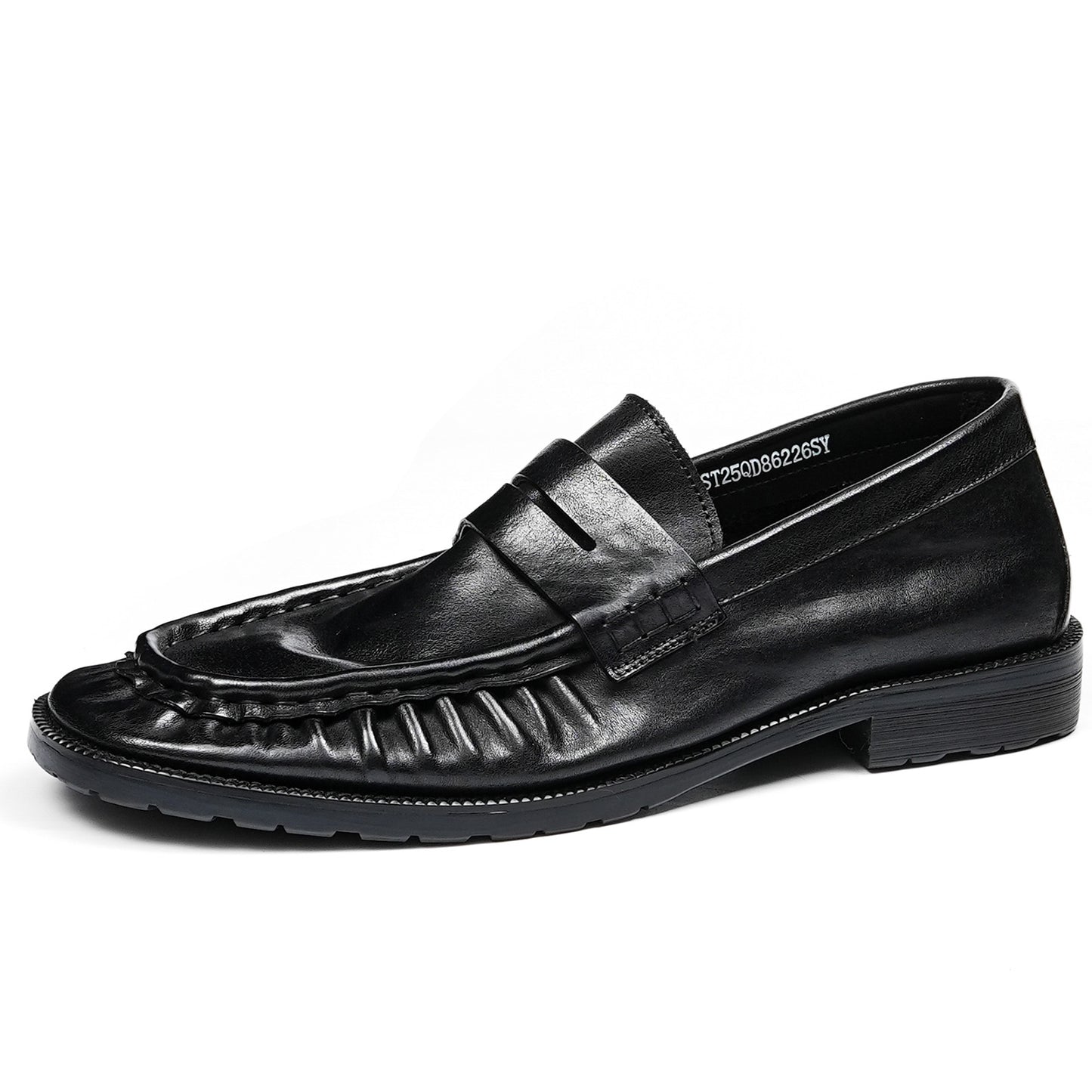 Refined Men's Loafers with Artisanal Wrinkle Texture and Cross-Strap Accent