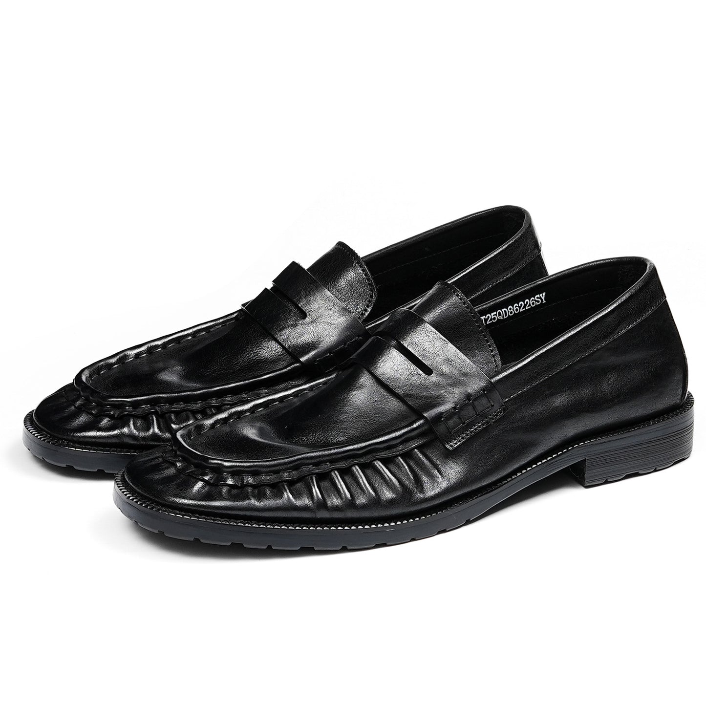Refined Men's Loafers with Artisanal Wrinkle Texture and Cross-Strap Accent
