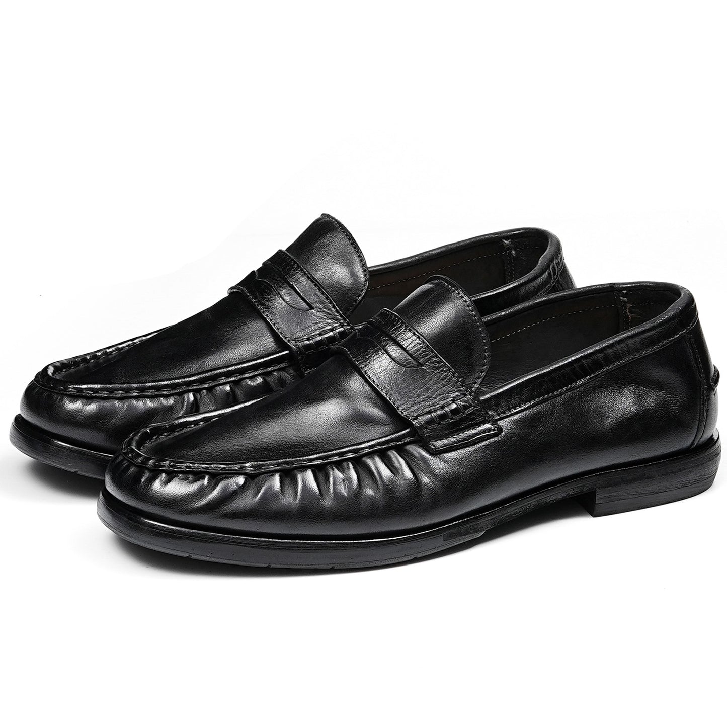 Men's Horsehide Sleek Loafers with Tailored Stitch and Band Accent