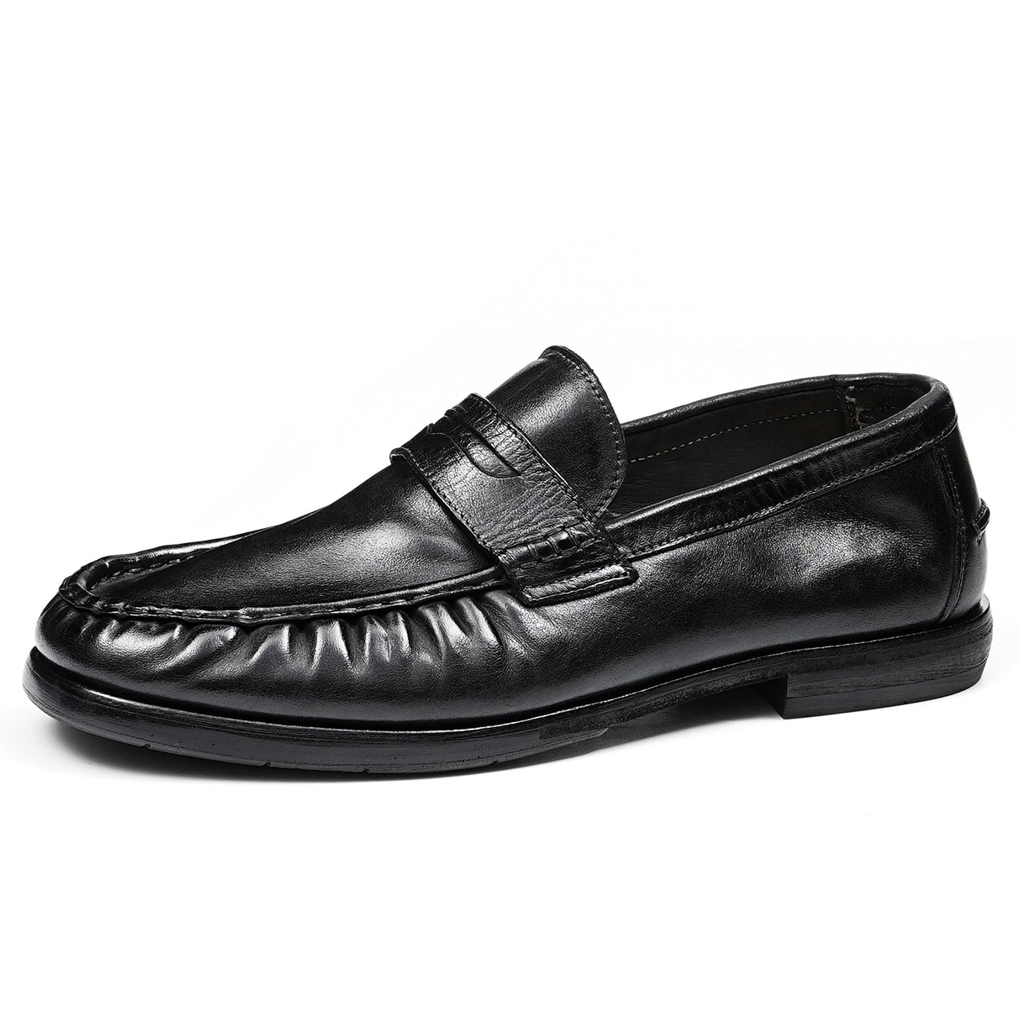 Men's Horsehide Sleek Loafers with Tailored Stitch and Band Accent