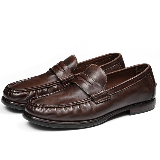 Men's Horsehide Sleek Loafers with Tailored Stitch and Band Accent