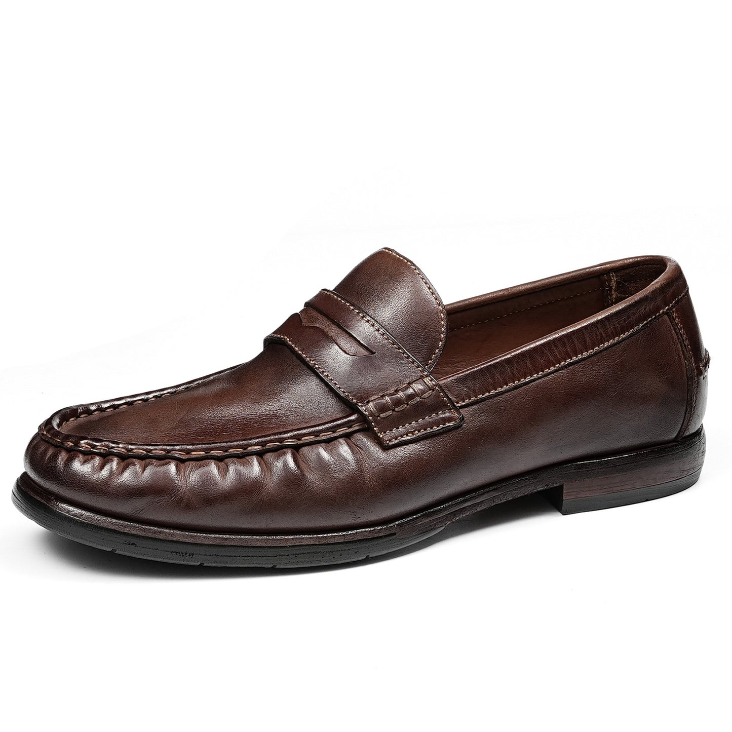 Men's Horsehide Sleek Loafers with Tailored Stitch and Band Accent