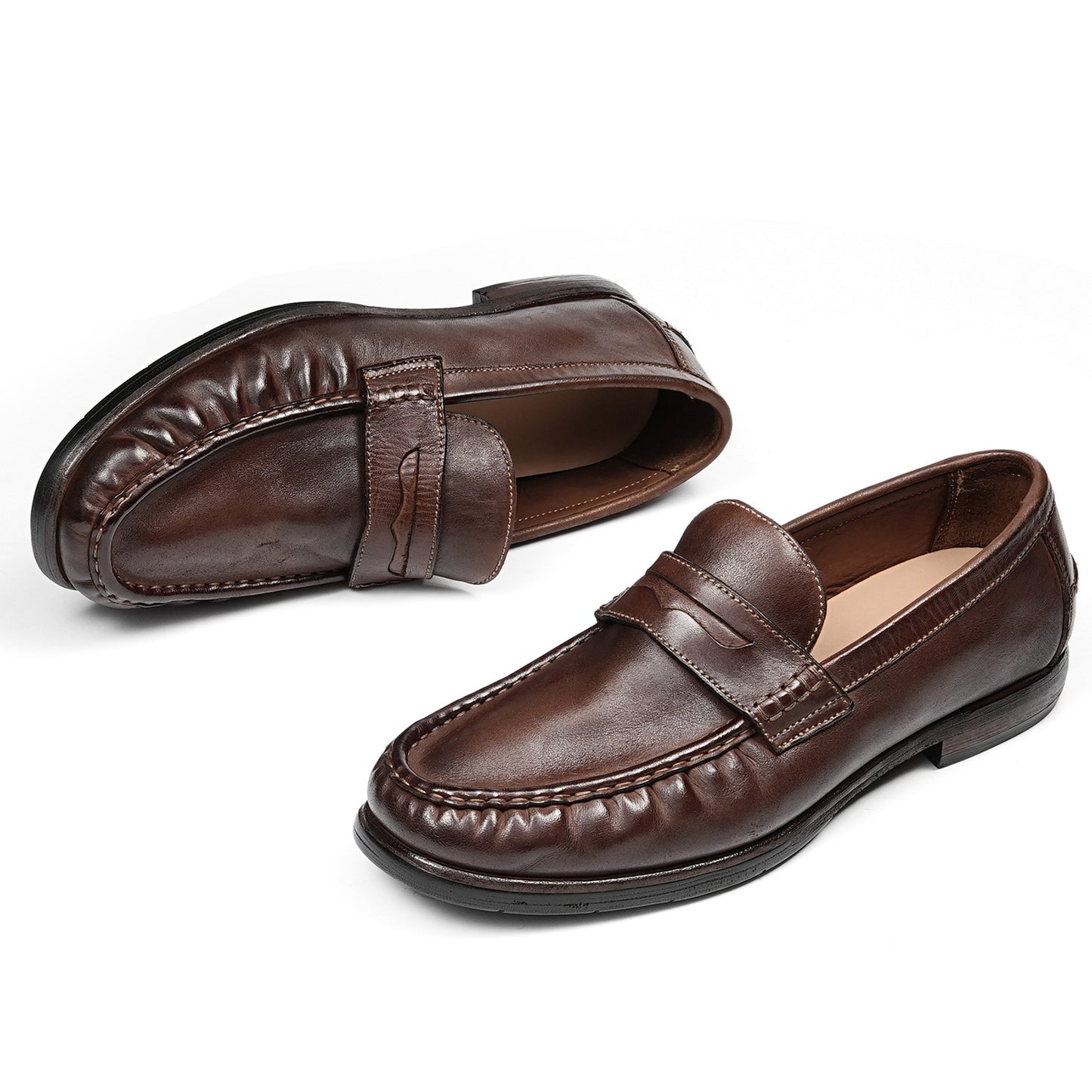 Men's Horsehide Sleek Loafers with Tailored Stitch and Band Accent