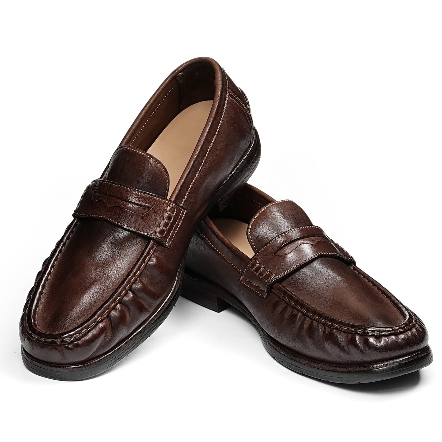 Men's Horsehide Sleek Loafers with Tailored Stitch and Band Accent