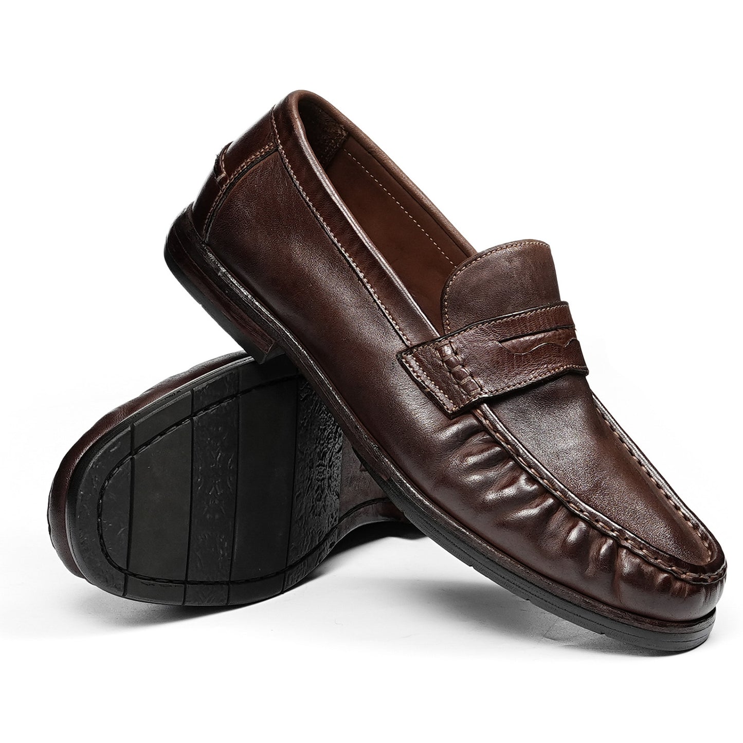 Men's Horsehide Sleek Loafers with Tailored Stitch and Band Accent